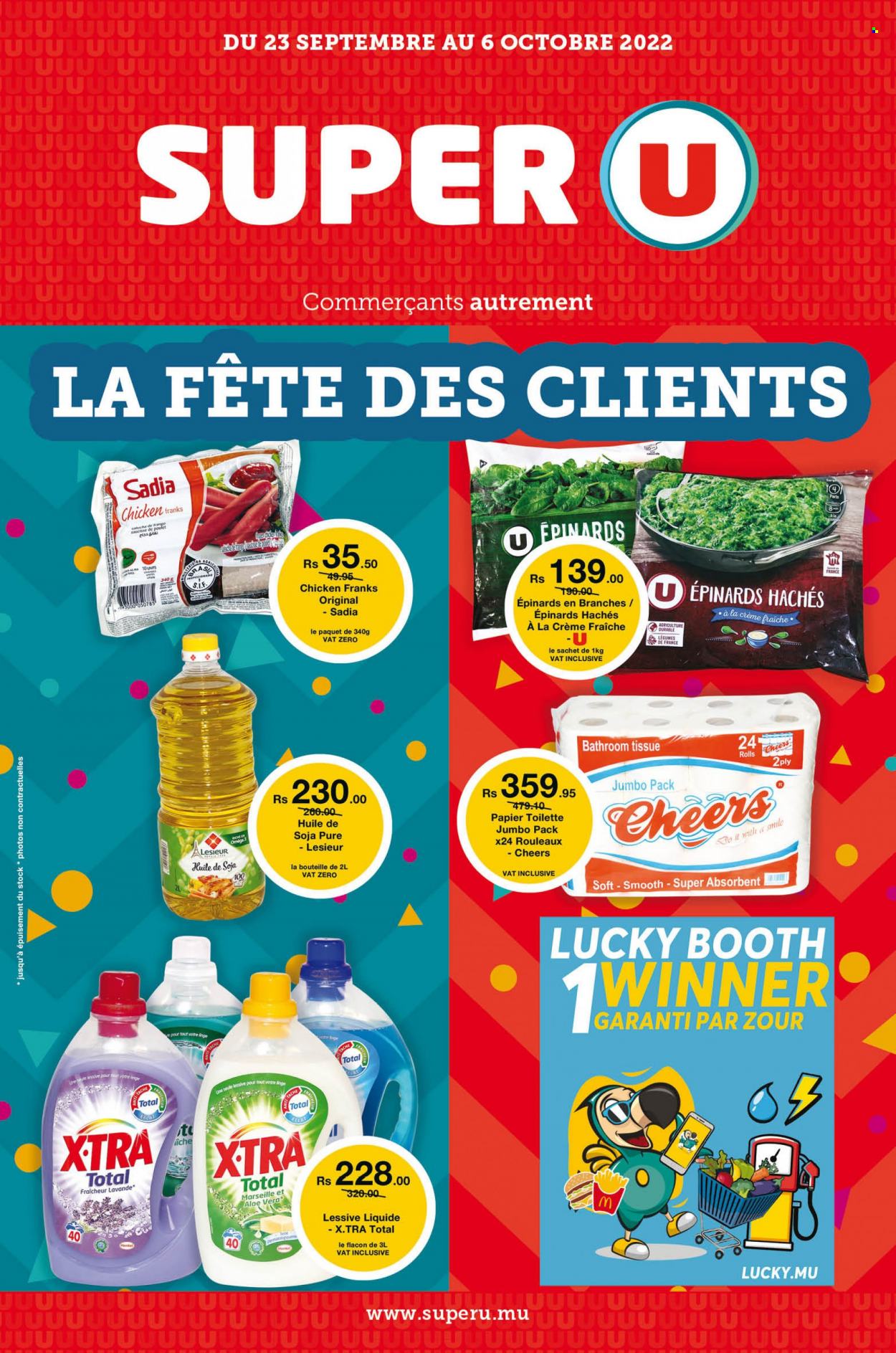 Super U Catalogue - 23.09.2022 - 6.10.2022 - Sales products - chicken franks, crème fraîche, bath tissue, XTRA. Page 1.
