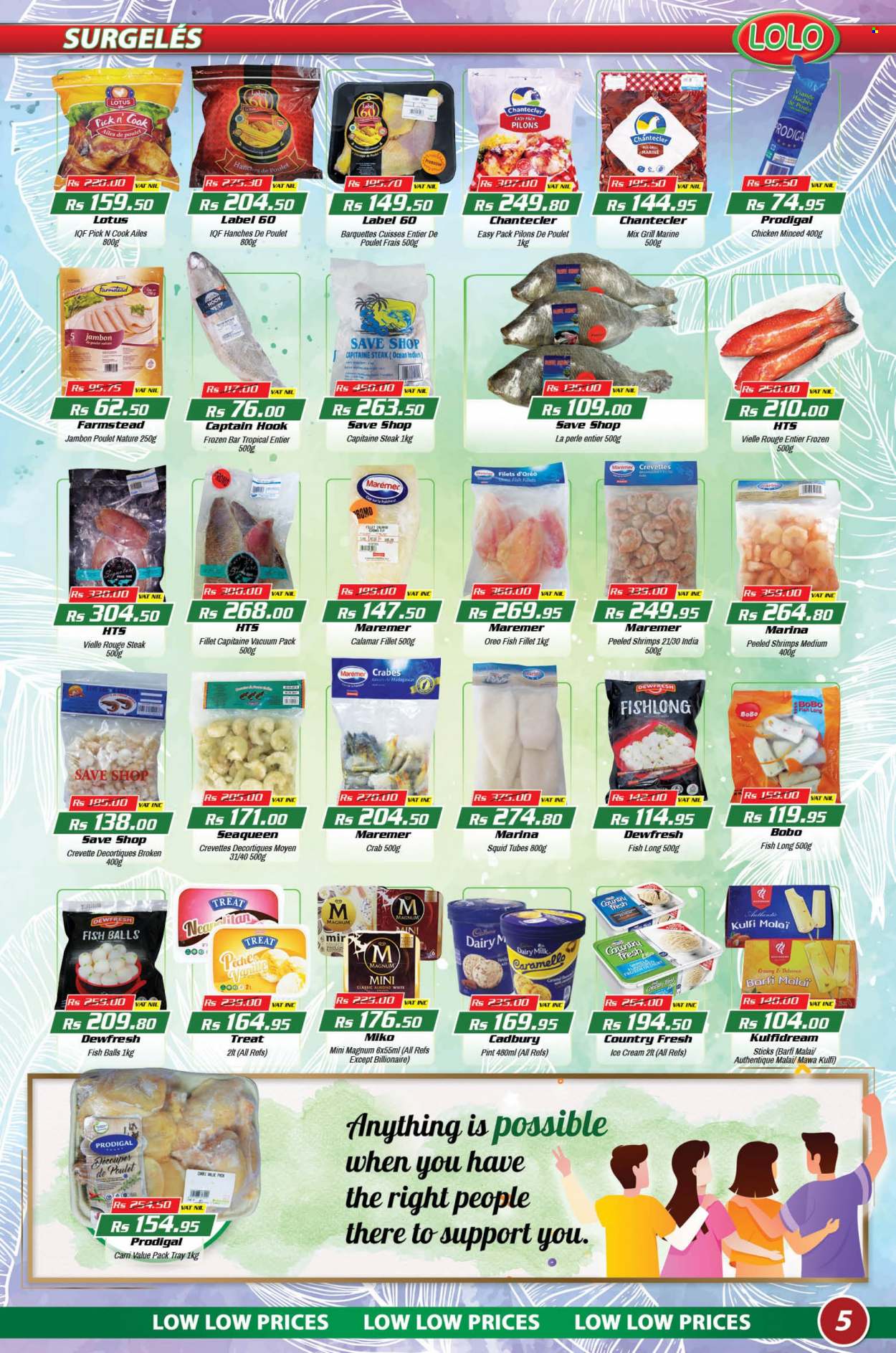 thumbnail - LOLO Hyper Catalogue - 26.09.2022 - 17.10.2022 - Sales products - fish fillets, squid, crab, fish, shrimps, Magnum, ice cream, Cadbury, Dairy Milk, Lotus, hook, tray, Oreo, steak. Page 5.