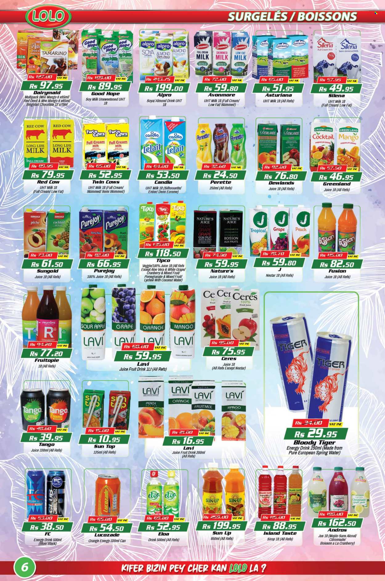 thumbnail - LOLO Hyper Catalogue - 26.09.2022 - 17.10.2022 - Sales products - lychee, pears, oranges, pomegranate, soy milk, long life milk, chocolate, juice, fruit juice, energy drink, fruit drink, Cerés, Lucozade, spring water, wine, rosé wine, sherry, rose, Alpro. Page 6.