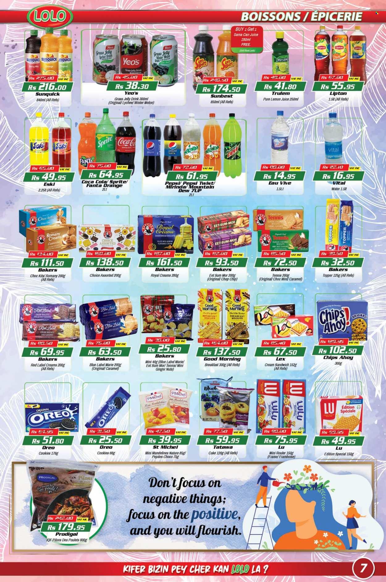 thumbnail - LOLO Hyper Catalogue - 26.09.2022 - 17.10.2022 - Sales products - cake, ginger, lychee, oranges, melons, cookies, jelly, biscuit, Chips Ahoy!, chips, caramel, Coca-Cola, Mountain Dew, Sprite, Pepsi, Fanta, 7UP, lemon juice, Bakers, Oreo, Lipton. Page 7.