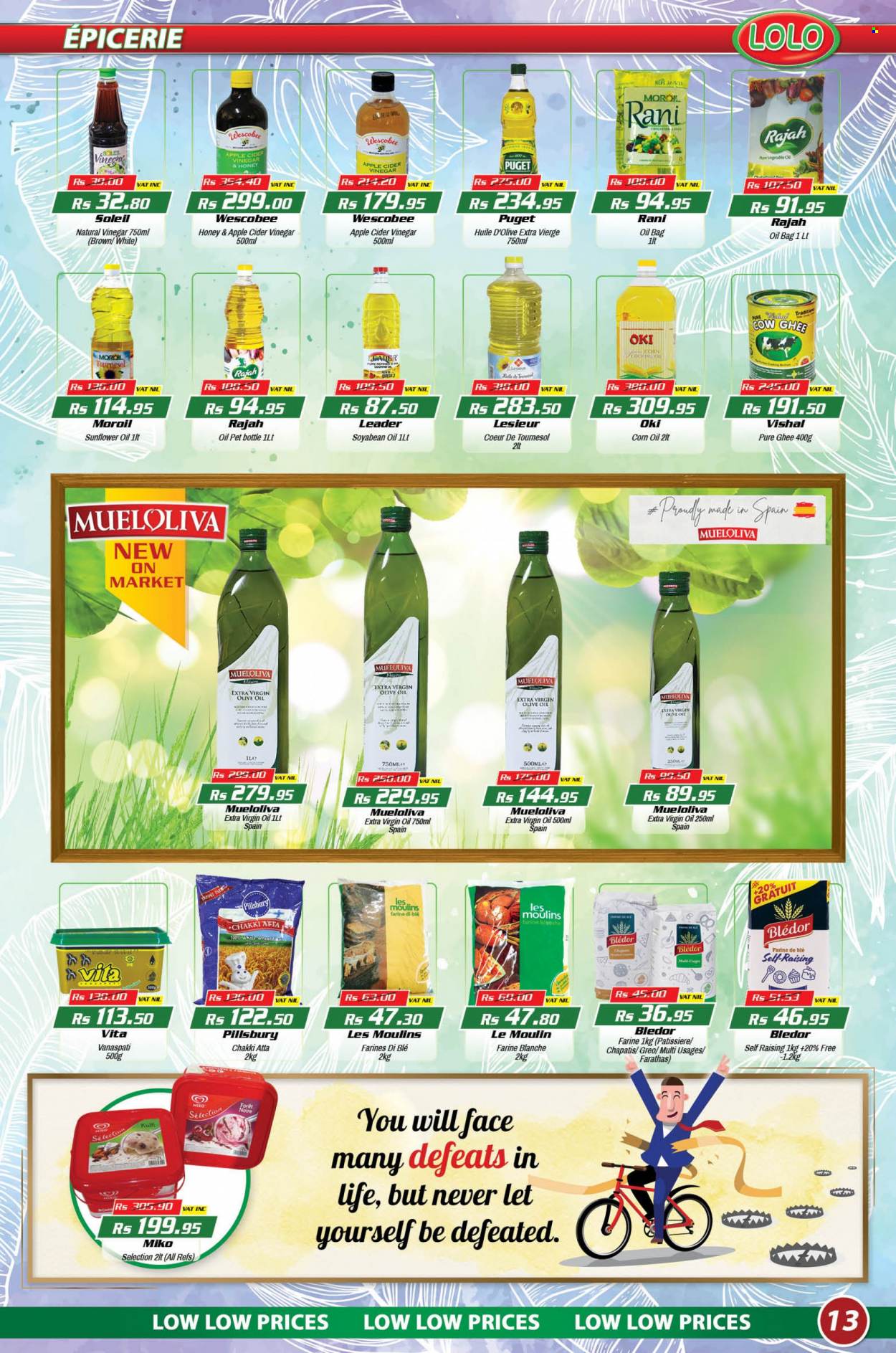 thumbnail - LOLO Hyper Catalogue - 26.09.2022 - 17.10.2022 - Sales products - Pillsbury, ghee, flour, extra virgin olive oil, sunflower oil, olive oil, oil, honey, bag. Page 13.