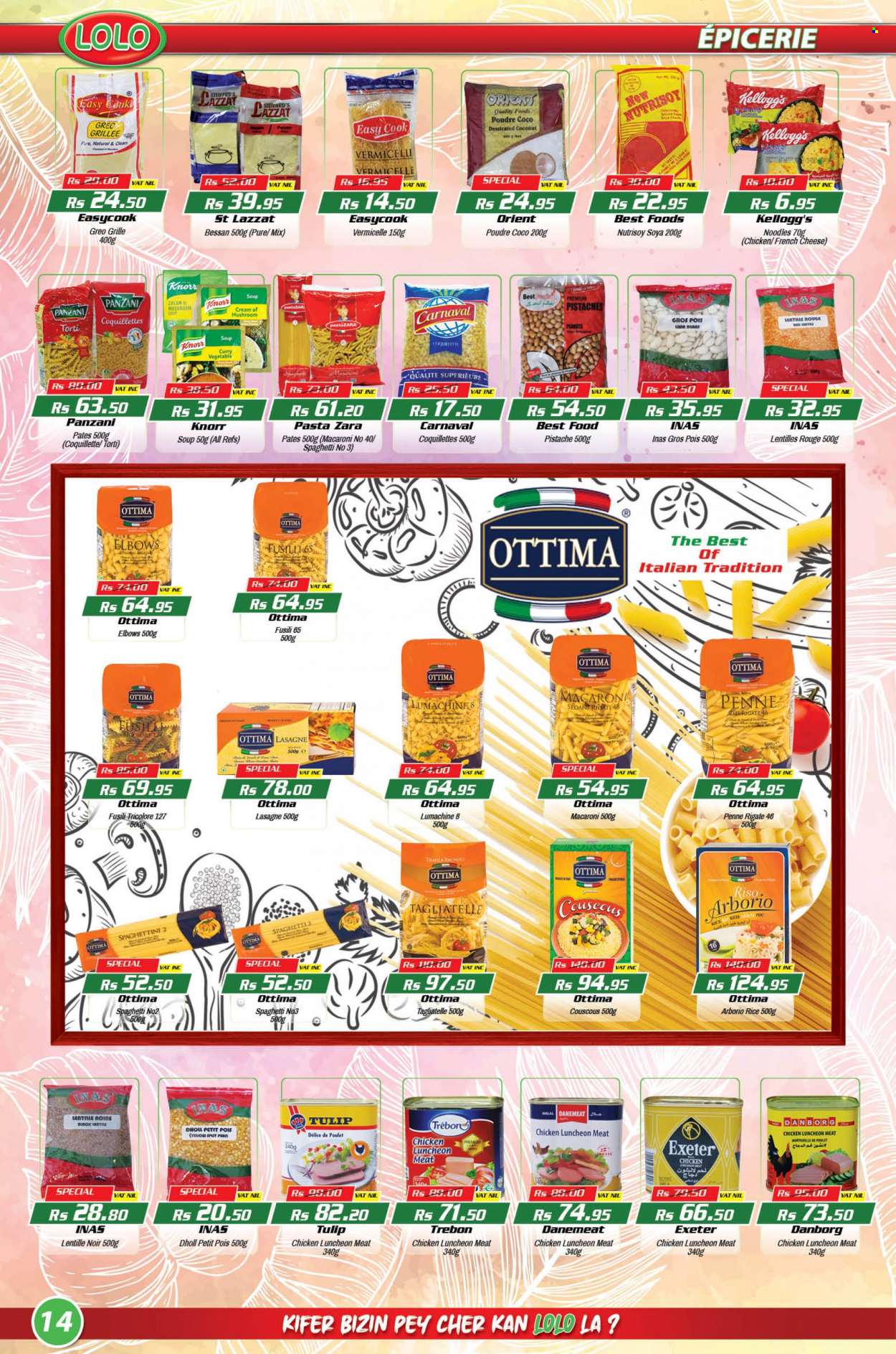 thumbnail - LOLO Hyper Catalogue - 26.09.2022 - 17.10.2022 - Sales products - coconut, mushroom soup, spaghetti, macaroni, soup, pasta, noodles, lunch meat, cheese, Kellogg's, rice, penne, peanuts, couscous, Knorr. Page 14.