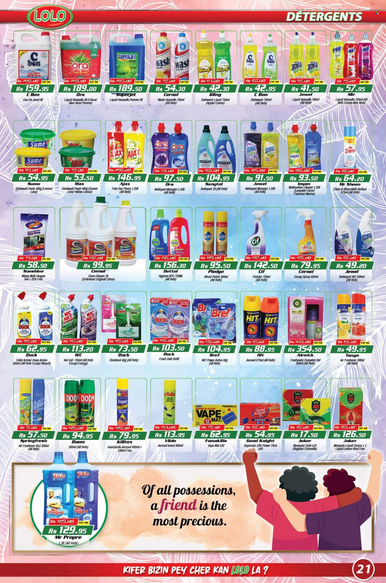 thumbnail - LOLO Hyper Catalogue - 26.09.2022 - 17.10.2022 - Sales products - Sunshine, wipes, cleaner, bleach, Cif, Ajax, Pledge, dishwashing liquid, insecticide, air freshener, Air Wick, hat, Dettol, Sanytol. Page 21.