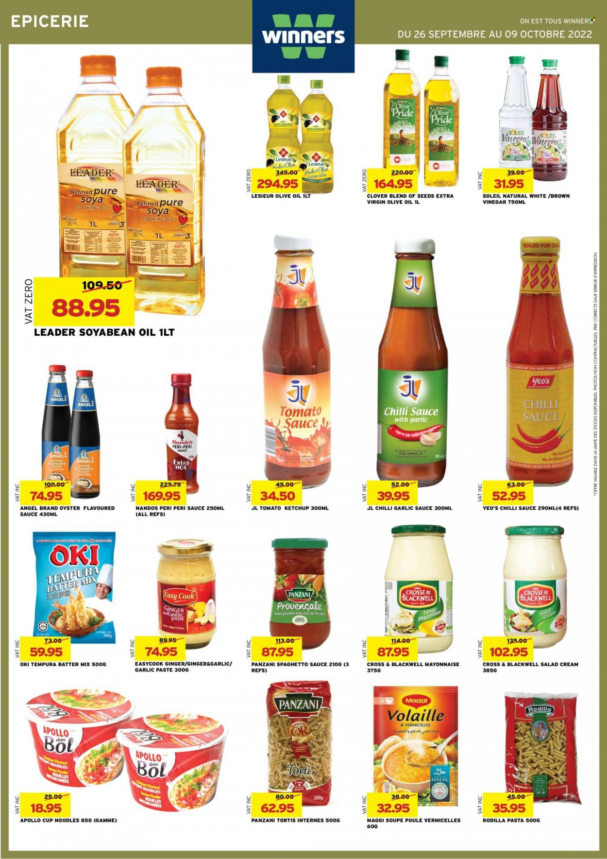 thumbnail - Winner's Catalogue - 26.09.2022 - 9.10.2022 - Sales products - ginger, oysters, pasta, sauce, noodles cup, noodles, Clover, mayonnaise, salad cream, Maggi, tomato sauce, chilli sauce, peri peri sauce, garlic sauce, garlic paste, extra virgin olive oil, vinegar, olive oil, oil, brown vinegar, cooking oil, ketchup. Page 16.