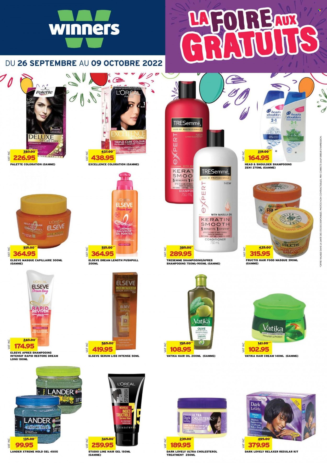 thumbnail - Winner's Catalogue - 26.09.2022 - 9.10.2022 - Sales products - L’Oréal, serum, conditioner, TRESemmé, Palette, hair oil, styling gel, keratin, relaxer, Fructis, hair cream, glue, Garnier, Head & Shoulders. Page 36.
