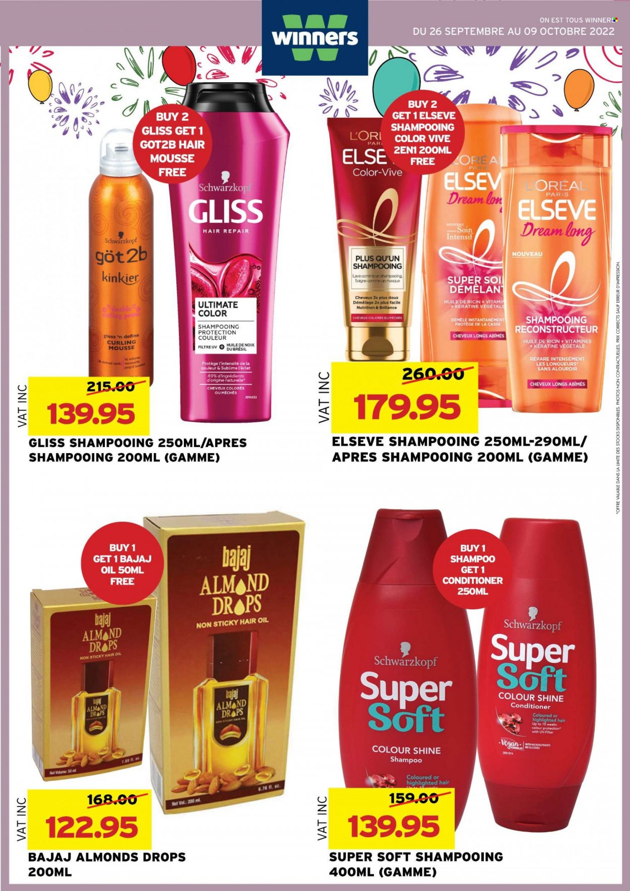 thumbnail - Winner's Catalogue - 26.09.2022 - 9.10.2022 - Sales products - oil, almonds, Gliss, conditioner, hair oil, Eclat, shampoo, Schwarzkopf. Page 37.