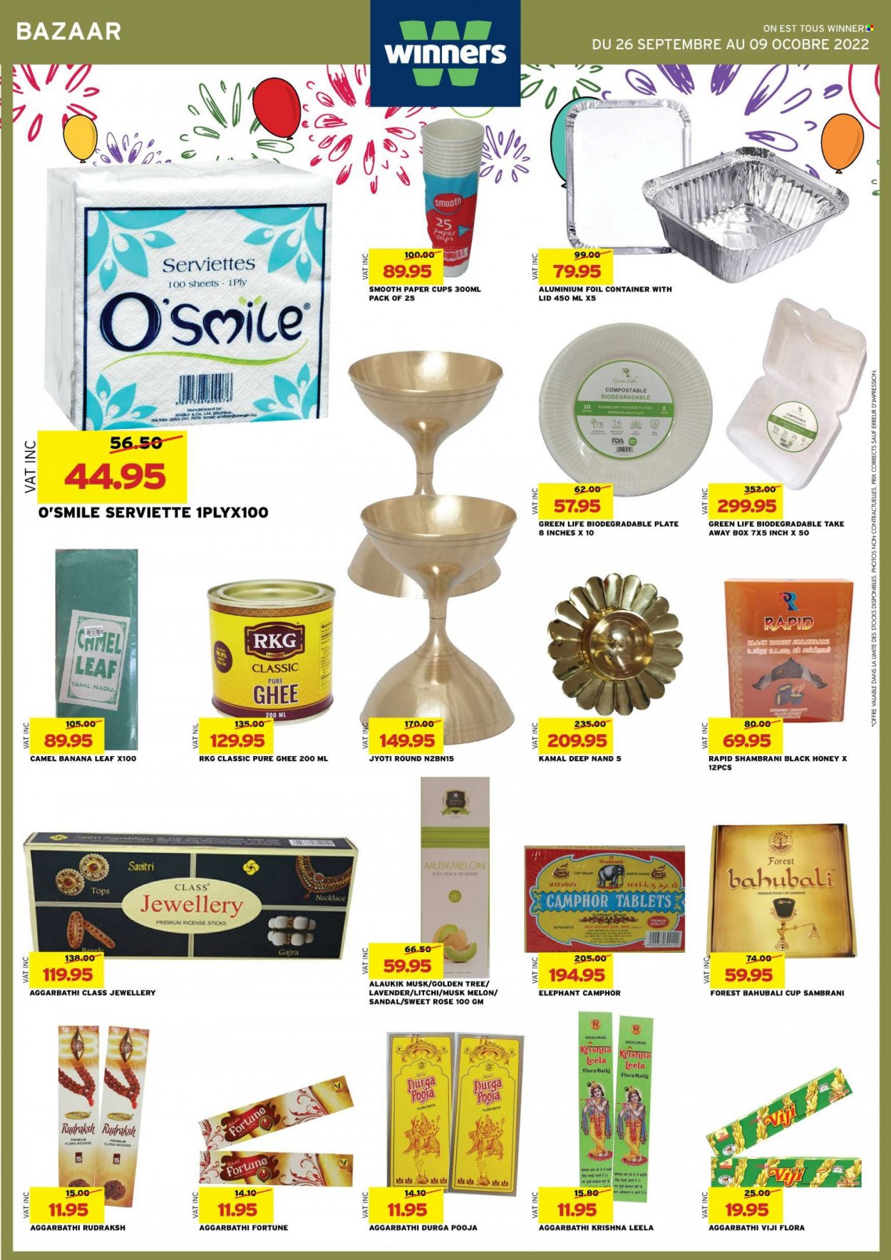 thumbnail - Winner's Catalogue - 26.09.2022 - 9.10.2022 - Sales products - oranges, melons, sugar cane, ghee, Flora, honey, Camel, wine, rosé wine, plate, cup, container, aluminium foil, paper, party cups. Page 48.