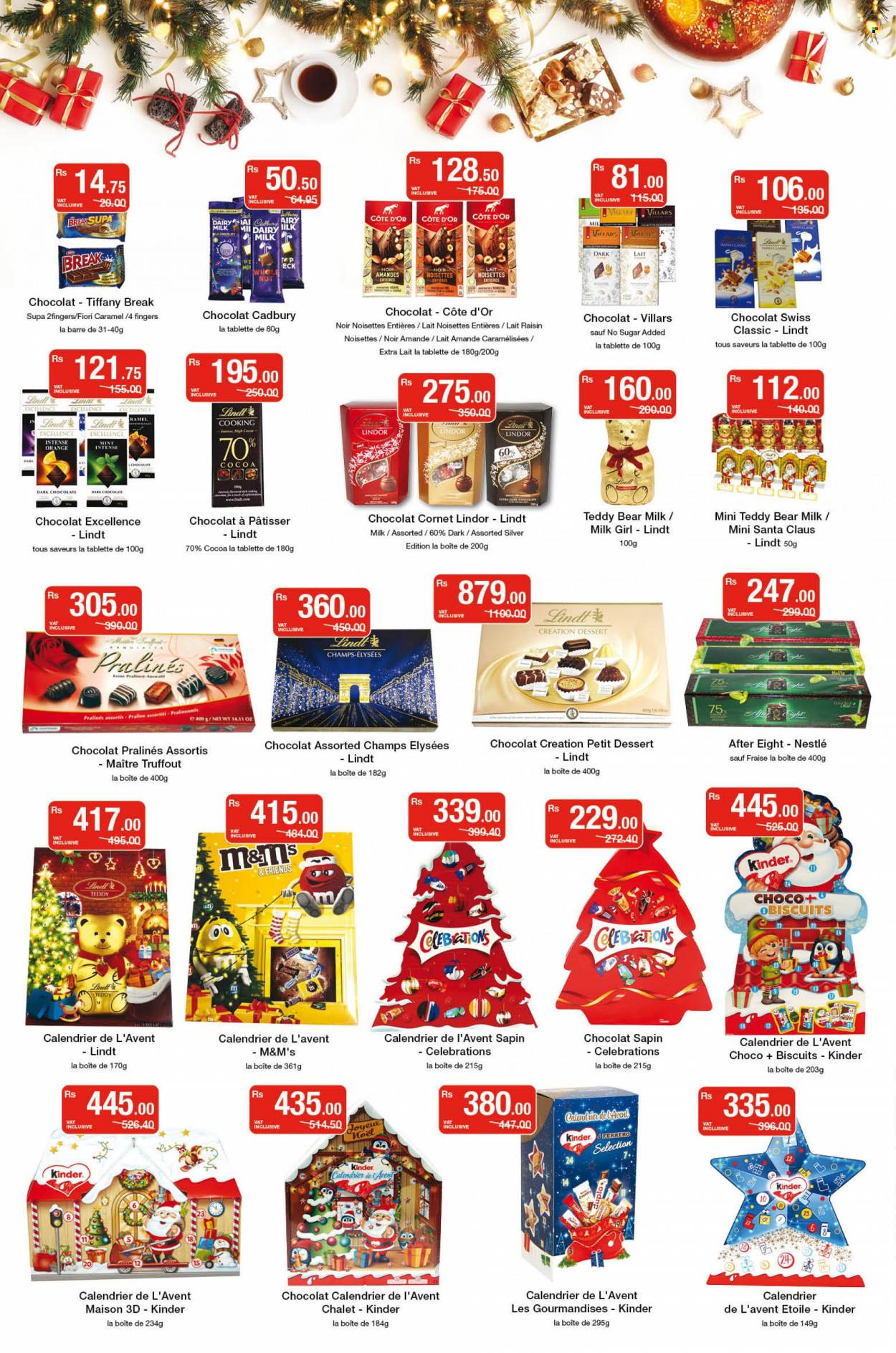 thumbnail - Super U Catalogue - 22.11.2022 - 6.12.2022 - Sales products - oranges, chocolate, Celebration, biscuit, Santa, dark chocolate, After Eight, Cadbury, Dairy Milk, caramel, Nestlé, pralines, Lindt, Lindor, Ferrero Rocher, M&M's. Page 14.