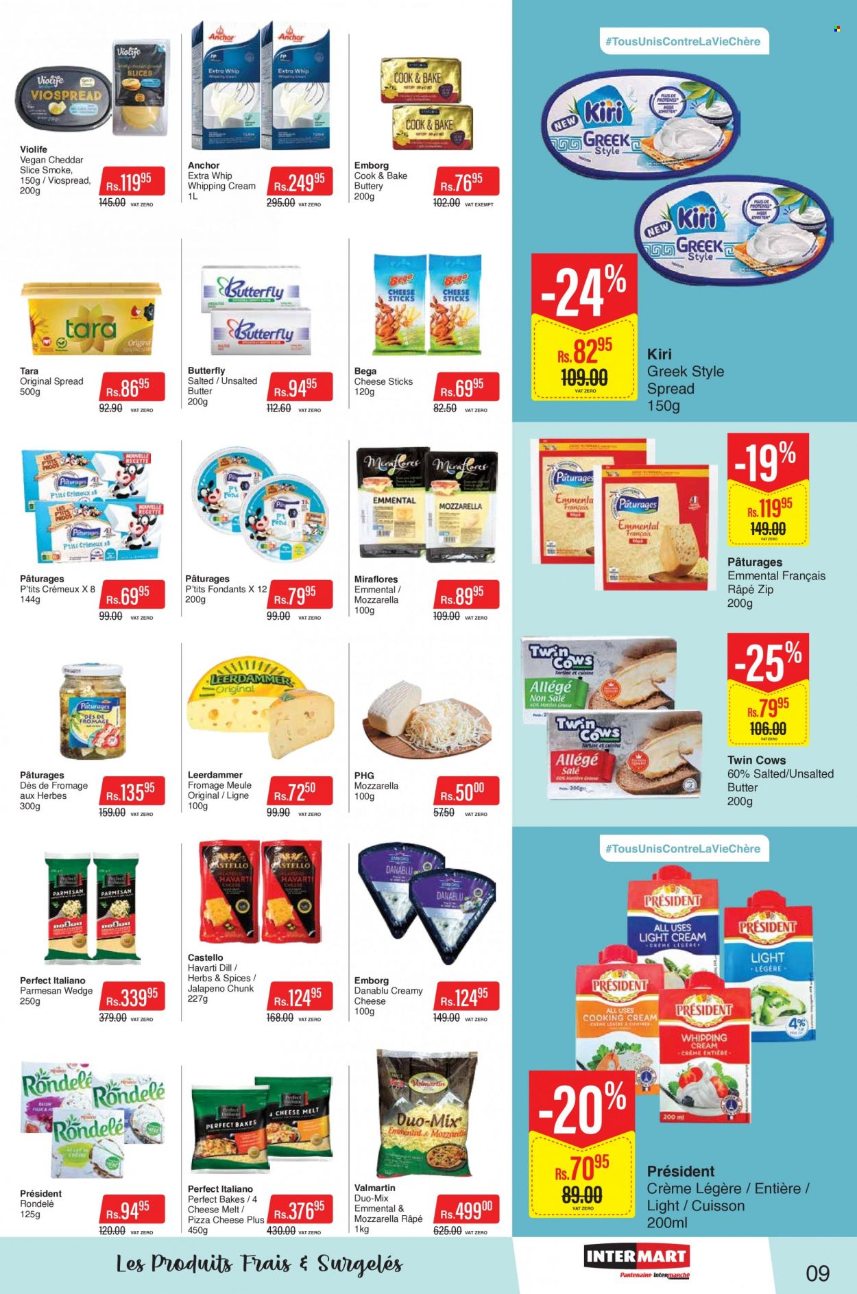 thumbnail - Intermart Catalogue - 23.11.2022 - 20.12.2022 - Sales products - pizza, Havarti, cheddar, parmesan, Kiri, Président, Anchor, whipping cream, cheese sticks, dill. Page 9.