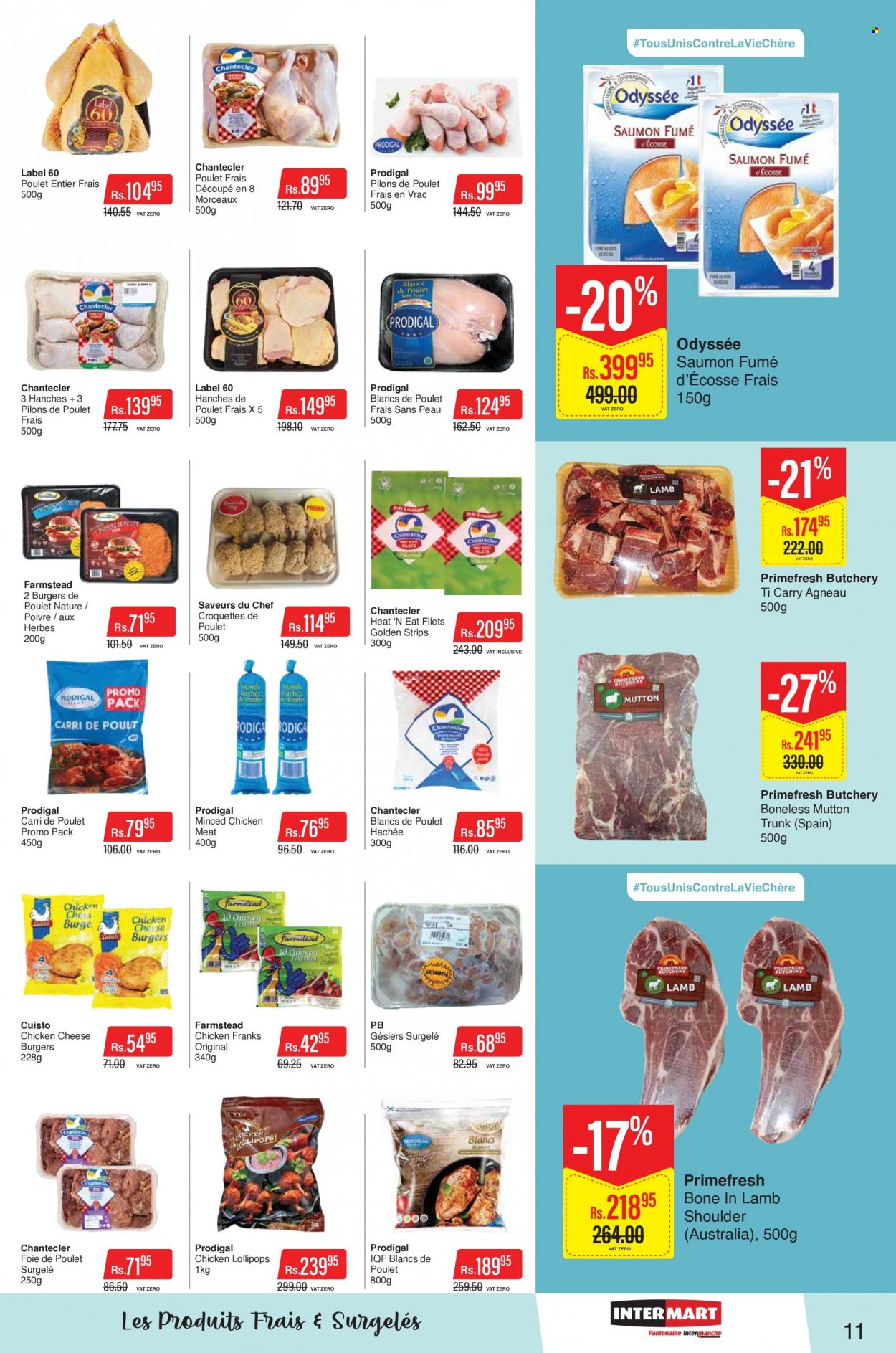 thumbnail - Intermart Catalogue - 23.11.2022 - 20.12.2022 - Sales products - hamburger, chicken frankfurters, cheese, strips, potato croquettes, lollipop, chicken, lamb meat, lamb shoulder, mutton meat. Page 11.