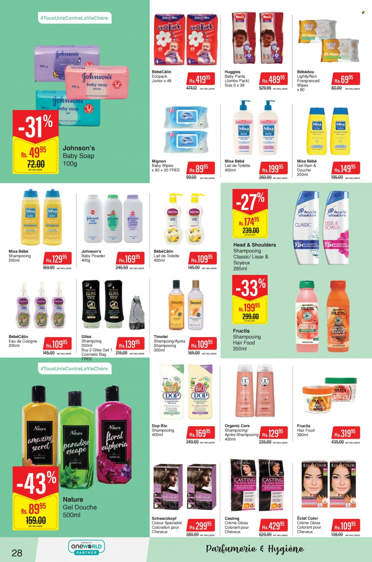 thumbnail - Intermart Catalogue - 23.11.2022 - 20.12.2022 - Sales products - wipes, pants, baby wipes, Johnson's, baby pants, baby powder, Gliss, soap, Fructis, Eclat, cologne, cosmetic bag, Head & Shoulders, Huggies, Schwarzkopf. Page 28.