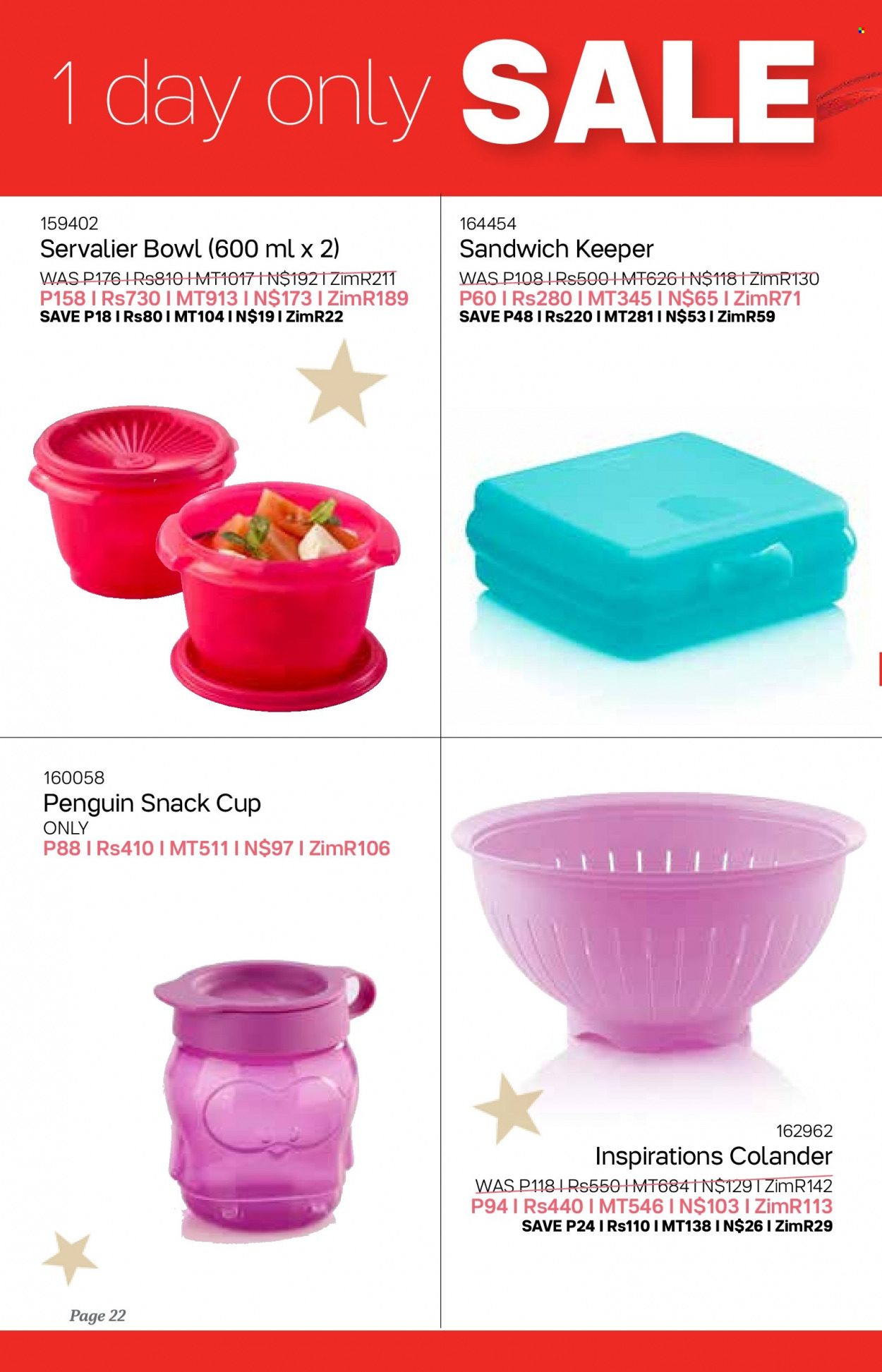 thumbnail - Tupperware Catalogue - 7.12.2022 - 3.01.2023 - Sales products - colander, cup, bowl, sandwich keeper, penguin. Page 22.
