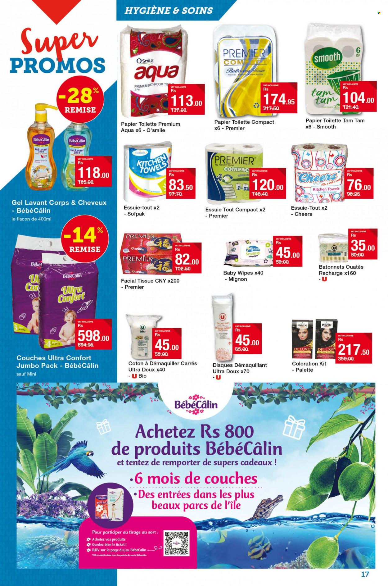 thumbnail - Super U Catalogue - 17.01.2023 - 5.02.2023 - Sales products - wipes, pants, baby wipes, bath tissue, kitchen towels, Palette. Page 17.