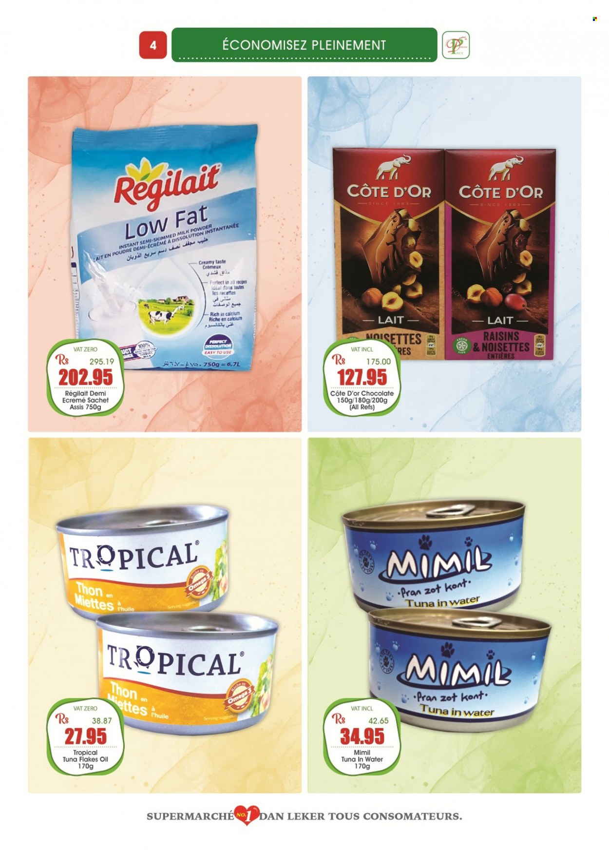 thumbnail - Dreamprice Catalogue - 21.01.2023 - 19.02.2023 - Sales products - tuna, milk, milk powder, chocolate, tuna in water, oil, dried fruit, Omega-3, raisins. Page 4.