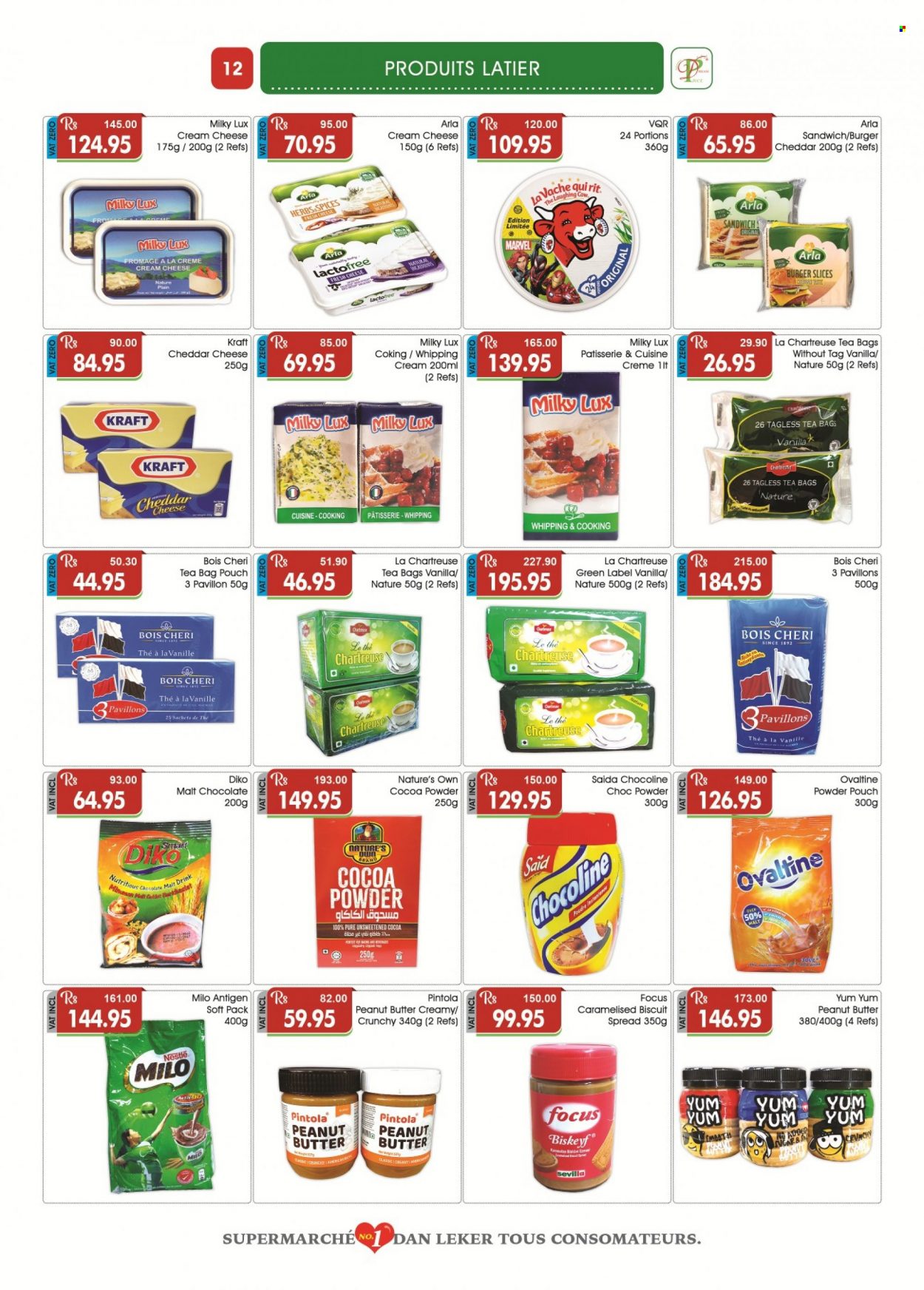 thumbnail - Dreamprice Catalogue - 21.01.2023 - 19.02.2023 - Sales products - sandwich, Kraft®, cream cheese, cheddar, cheese, The Laughing Cow, Arla, Milo, whipping cream, chocolate, biscuit, peanut butter, tea bags, Lux, Nature's Own, Nestlé. Page 12.