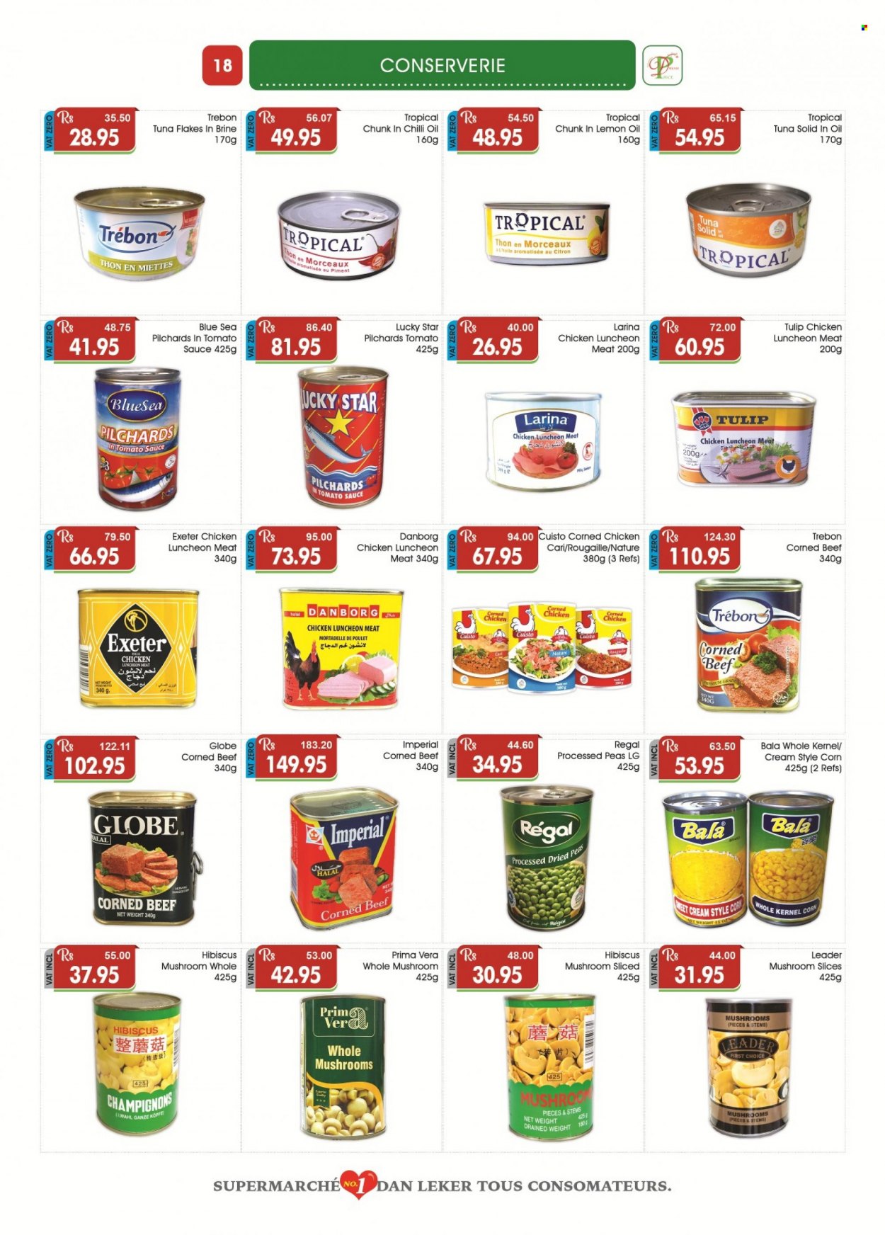 thumbnail - Dreamprice Catalogue - 21.01.2023 - 19.02.2023 - Sales products - mushrooms, peas, sardines, tuna, lunch meat, corned beef, beef meat. Page 18.