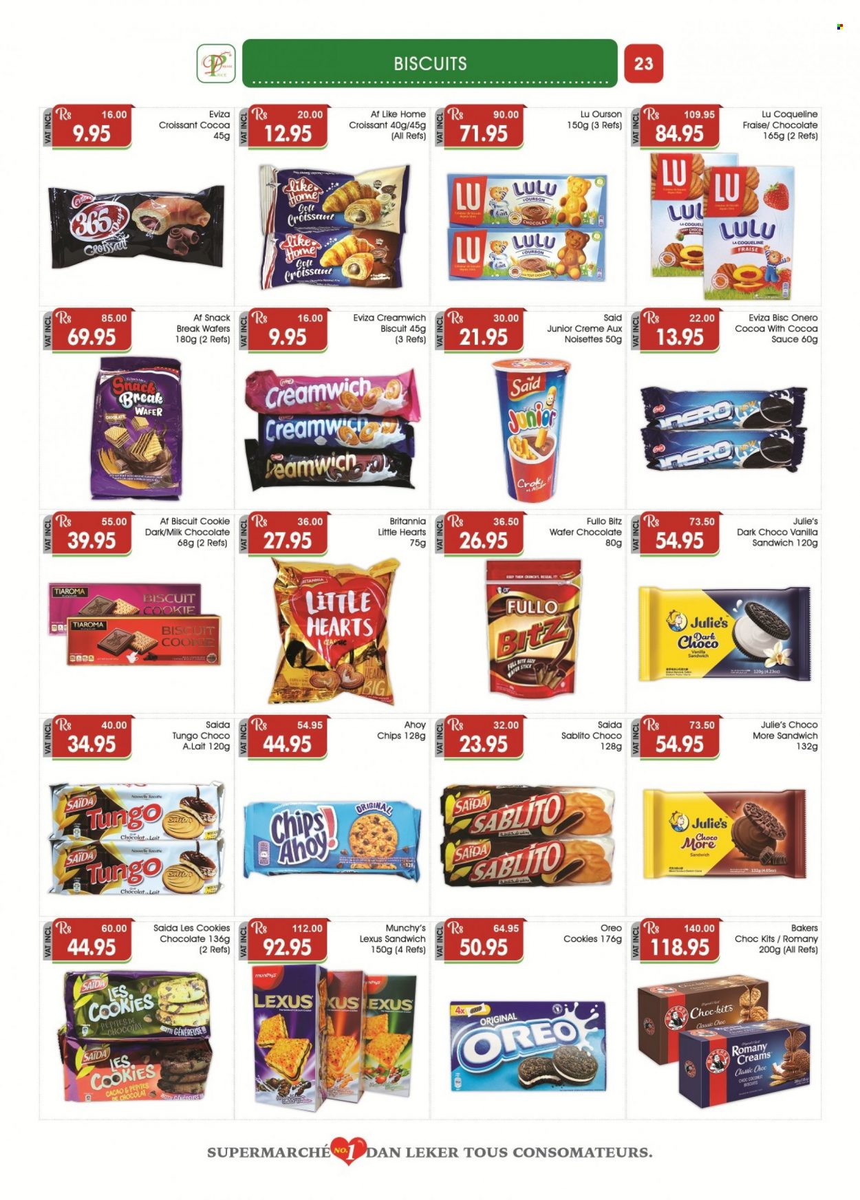 thumbnail - Dreamprice Catalogue - 21.01.2023 - 19.02.2023 - Sales products - croissant, sandwich, sauce, cookies, milk chocolate, wafers, chocolate, snack, biscuit, Julie's, chips, Bakers, Oreo. Page 23.