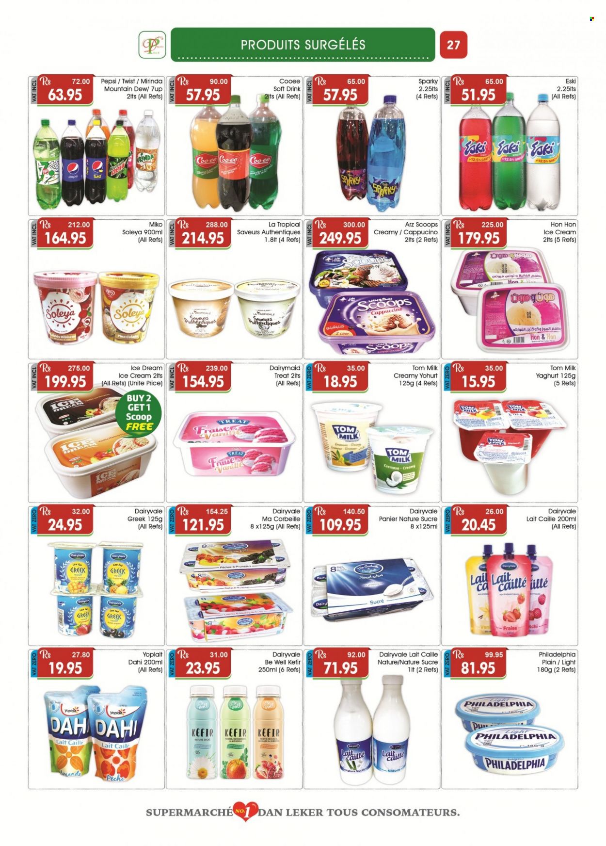 thumbnail - Dreamprice Catalogue - 21.01.2023 - 19.02.2023 - Sales products - Yoplait, milk, kefir, ice cream, rice, Mountain Dew, Pepsi, soft drink, 7UP, cappuccino, Philadelphia. Page 27.