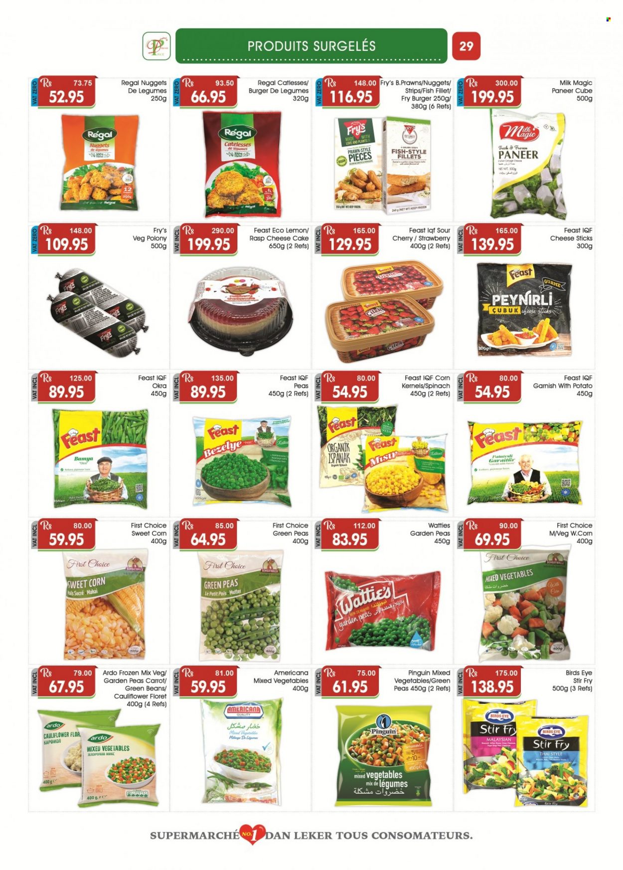 thumbnail - Dreamprice Catalogue - 21.01.2023 - 19.02.2023 - Sales products - cake, cheesecake, beans, cauliflower, corn, peas, okra, sweet corn, cherries, pears, fish fillets, prawns, fish, nuggets, hamburger, Bird's Eye, Wattie's, polony, paneer, cheese, milk, frozen vegetables, mixed vegetables, strips, cheese sticks, rice. Page 29.
