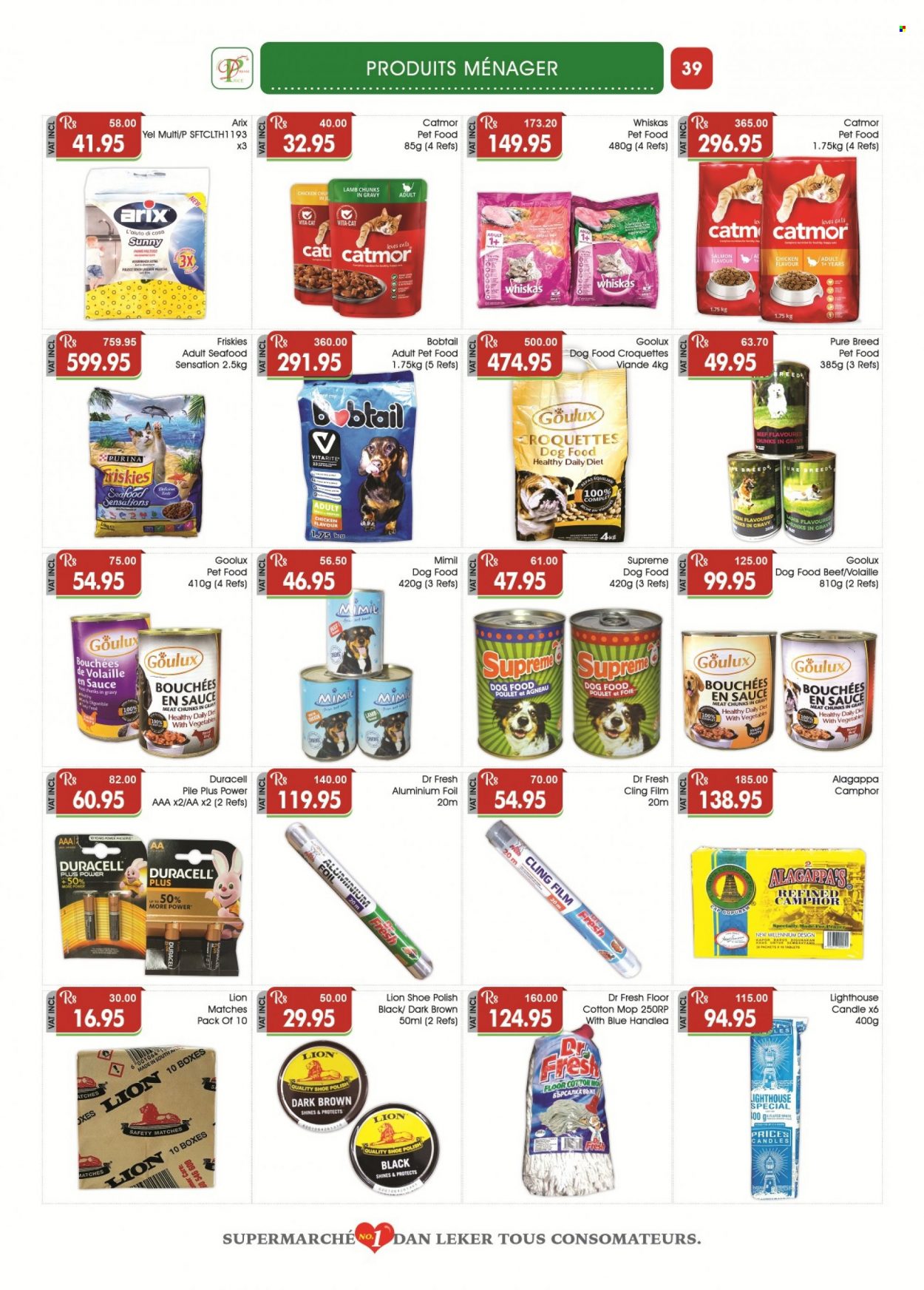 thumbnail - Dreamprice Catalogue - 21.01.2023 - 19.02.2023 - Sales products - seafood, potato croquettes, mop, aluminium foil, pen, candle, Duracell, animal food, dog food, Purina, Friskies, Whiskas. Page 39.