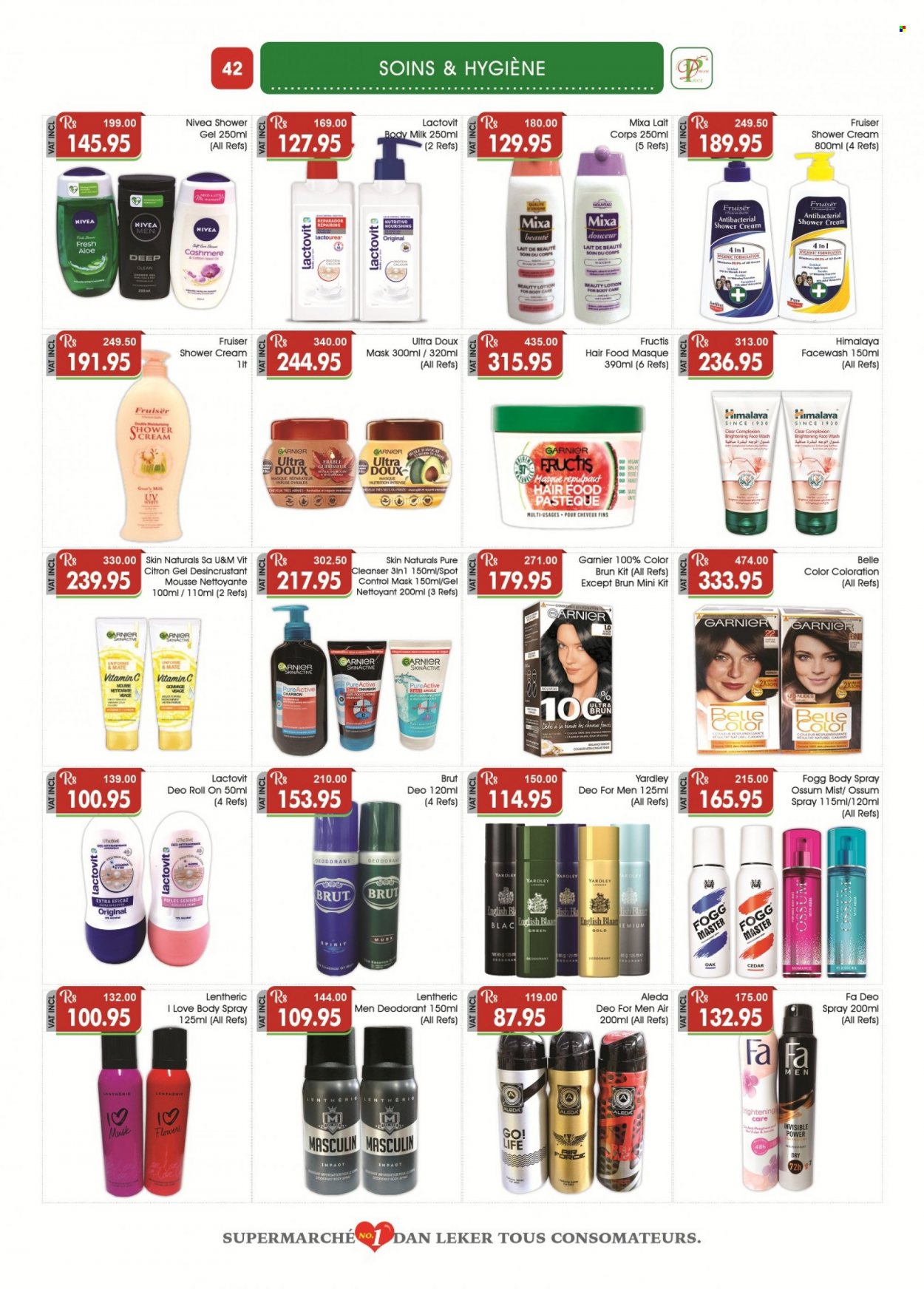 thumbnail - Dreamprice Catalogue - 21.01.2023 - 19.02.2023 - Sales products - fish, Nivea, shower gel, face gel, cleanser, face wash, Fructis, body lotion, body spray, body milk, anti-perspirant, roll-on, Yardley, Lenthéric, Brut, vitamin c, Go!, calcium, Garnier, deodorant. Page 42.