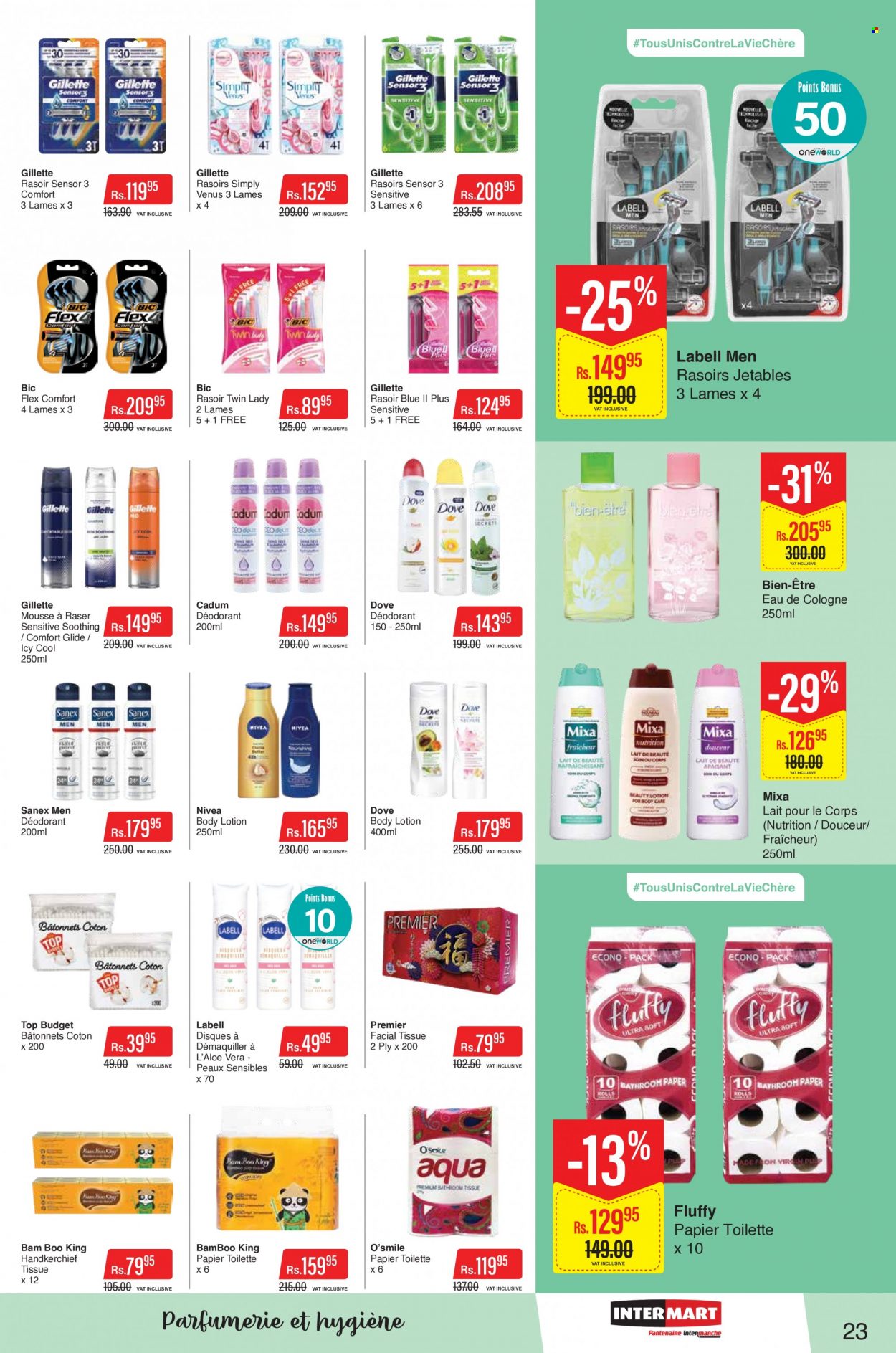 thumbnail - Intermart Catalogue - 24.01.2023 - 8.02.2023 - Sales products - Dove, Nivea, tissues, Gillette, body lotion, anti-perspirant, cologne, Sanex, BIC, Venus, deodorant. Page 23.