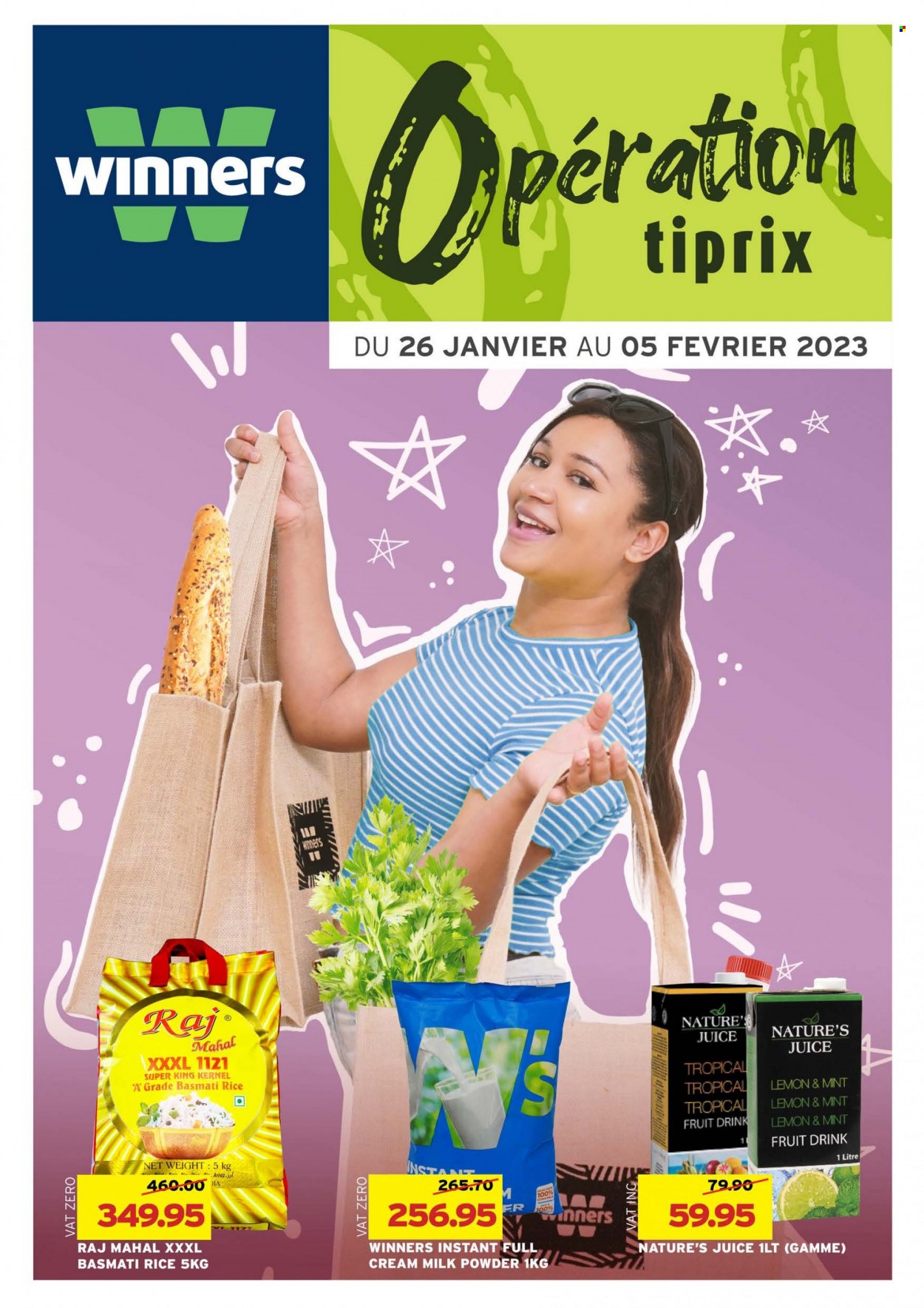 thumbnail - Winner's Catalogue - 26.01.2023 - 5.02.2023 - Sales products - milk powder, basmati rice, rice, juice, fruit drink. Page 1.
