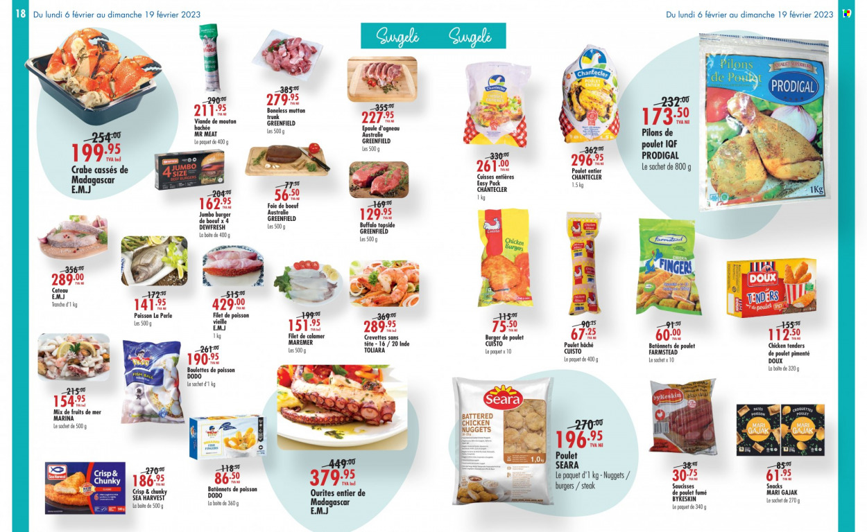 thumbnail - Jumbo Catalogue - 6.02.2023 - 19.02.2023 - Sales products - Sea Harvest, chicken tenders, nuggets, hamburger, snack, mutton meat, steak. Page 10.