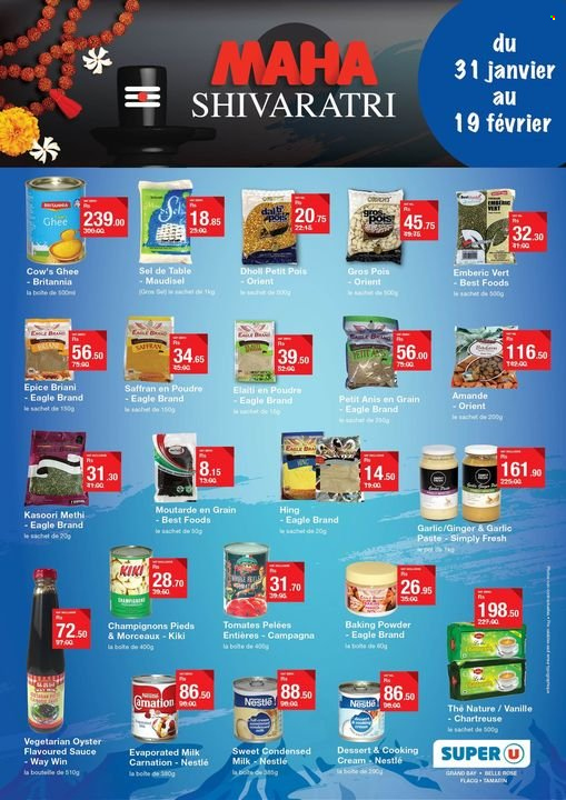 thumbnail - Super U Catalogue - 31.01.2023 - 19.02.2023 - Sales products - oysters, sauce, evaporated milk, condensed milk, ghee, baking powder, garlic paste, Nestlé. Page 3.