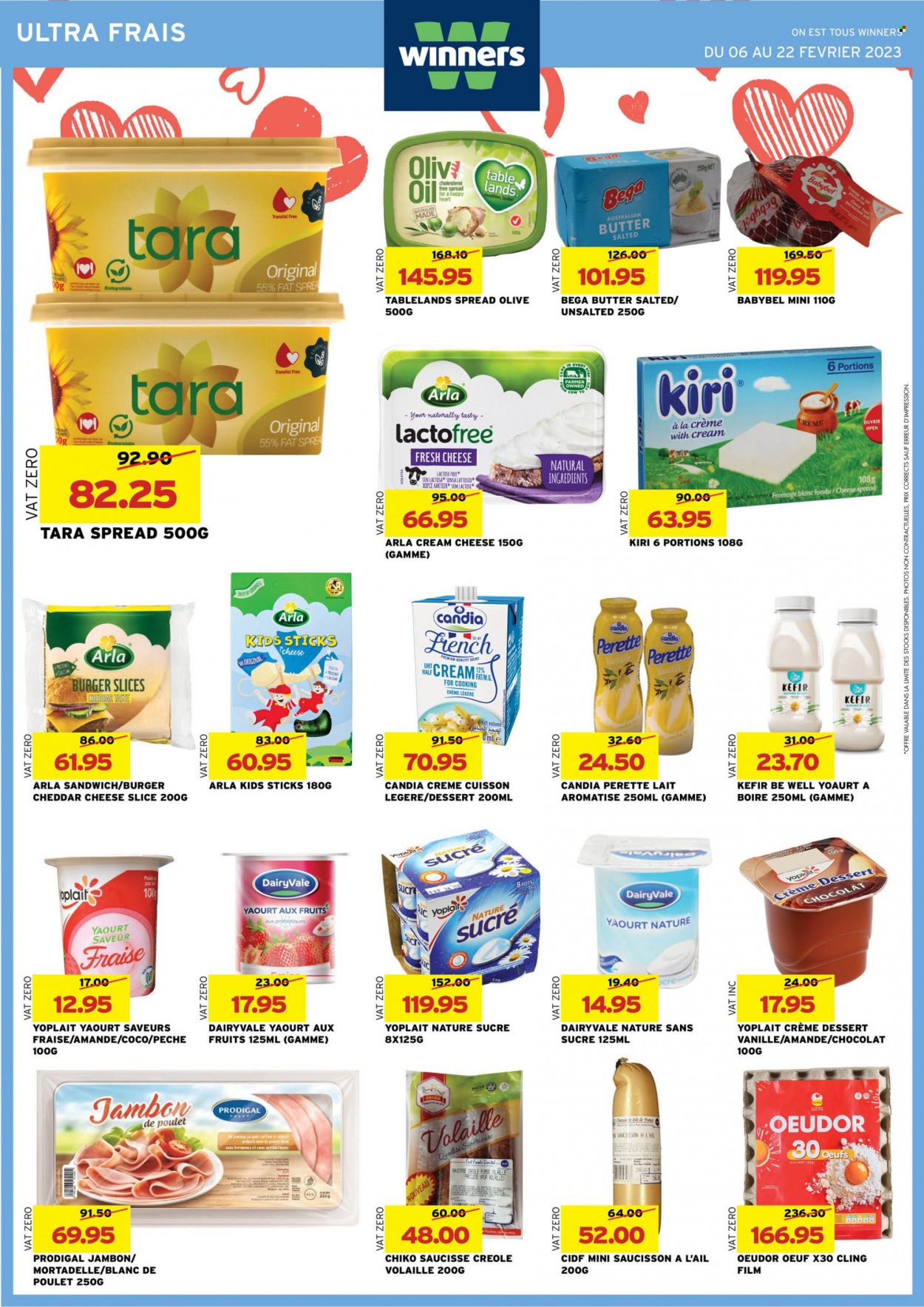 thumbnail - Winner's Catalogue - 6.02.2023 - 22.02.2023 - Sales products - sandwich, cheese spread, cream cheese, cheddar, Kiri, Babybel, Arla, Yoplait, kefir, butter, olive oil, oil. Page 7.