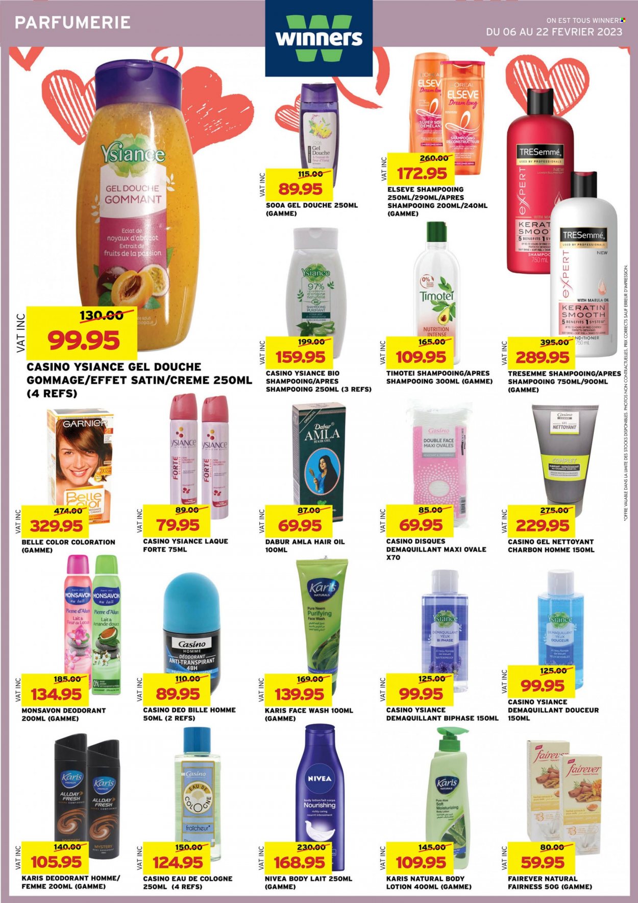 thumbnail - Winner's Catalogue - 6.02.2023 - 22.02.2023 - Sales products - hake, Dabur, Nivea, face gel, face wash, TRESemmé, hair oil, keratin, body lotion, anti-perspirant, Eclat, cologne, Lotus, Garnier, shampoo, deodorant. Page 20.