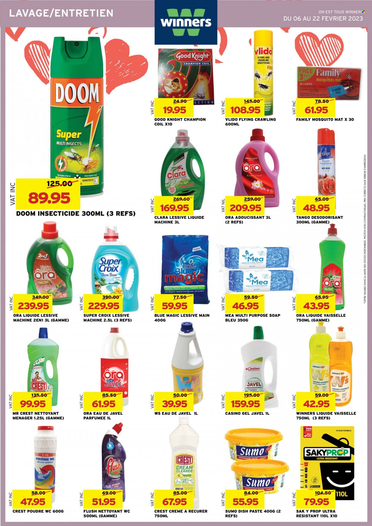 thumbnail - Winner's Catalogue - 6.02.2023 - 22.02.2023 - Sales products - Ace, wine, rosé wine, cream cleaner, cleaner, dishwashing liquid, soap, Crest, tray. Page 22.