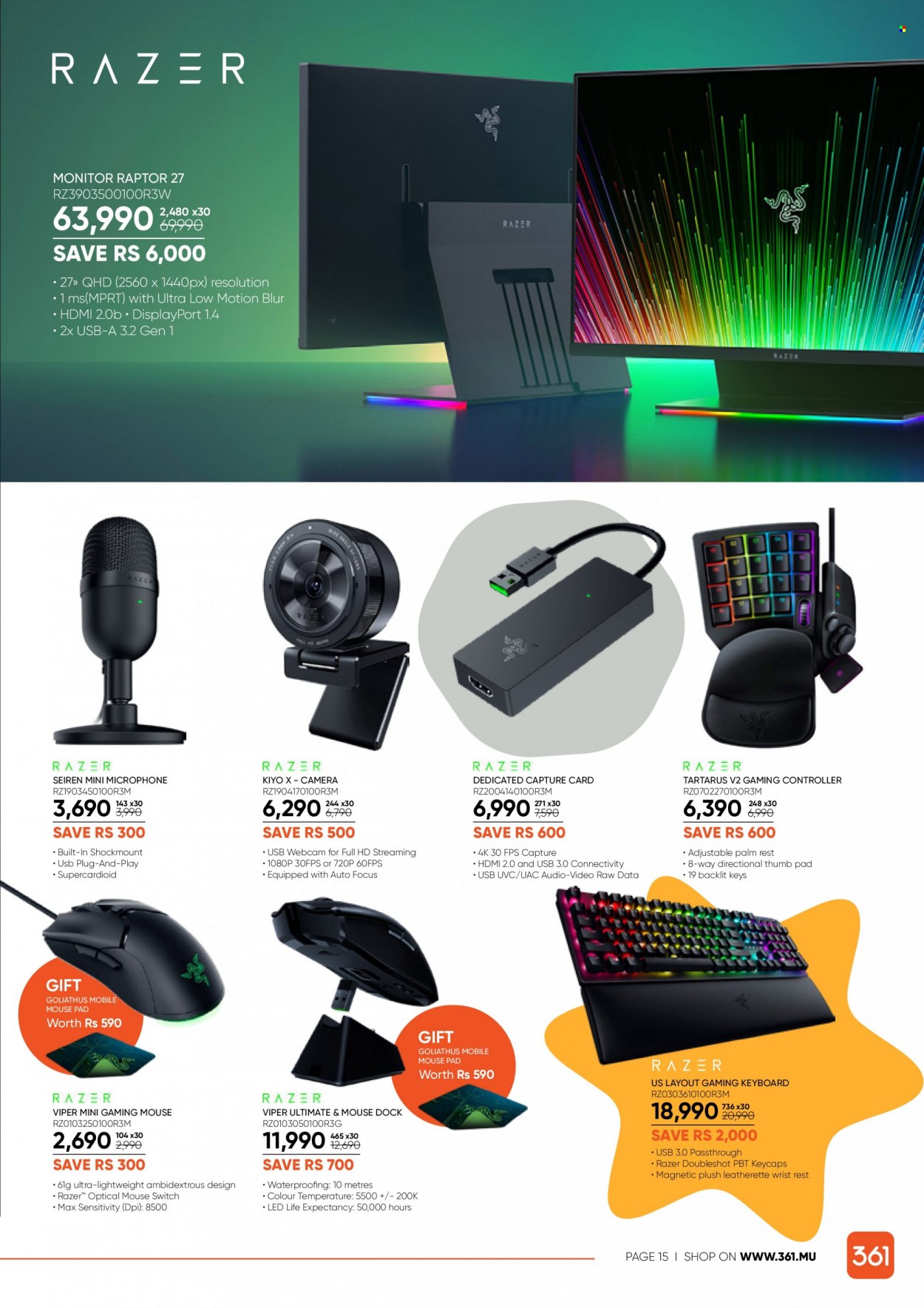 thumbnail - 361 Catalogue - 7.02.2023 - 13.02.2023 - Sales products - gaming keyboard, gaming mouse, Razer, webcam, mouse, keyboard, mouse pad, microphone, camera, monitor. Page 15.