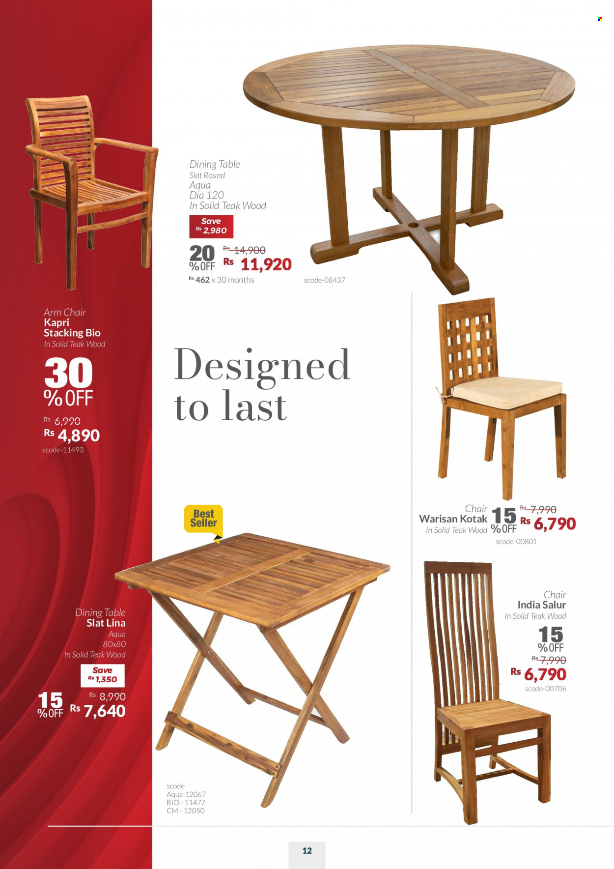 thumbnail - Teak World Catalogue - 2.03.2023 - 3.04.2023 - Sales products - dining table, table, chair, arm chair. Page 12.
