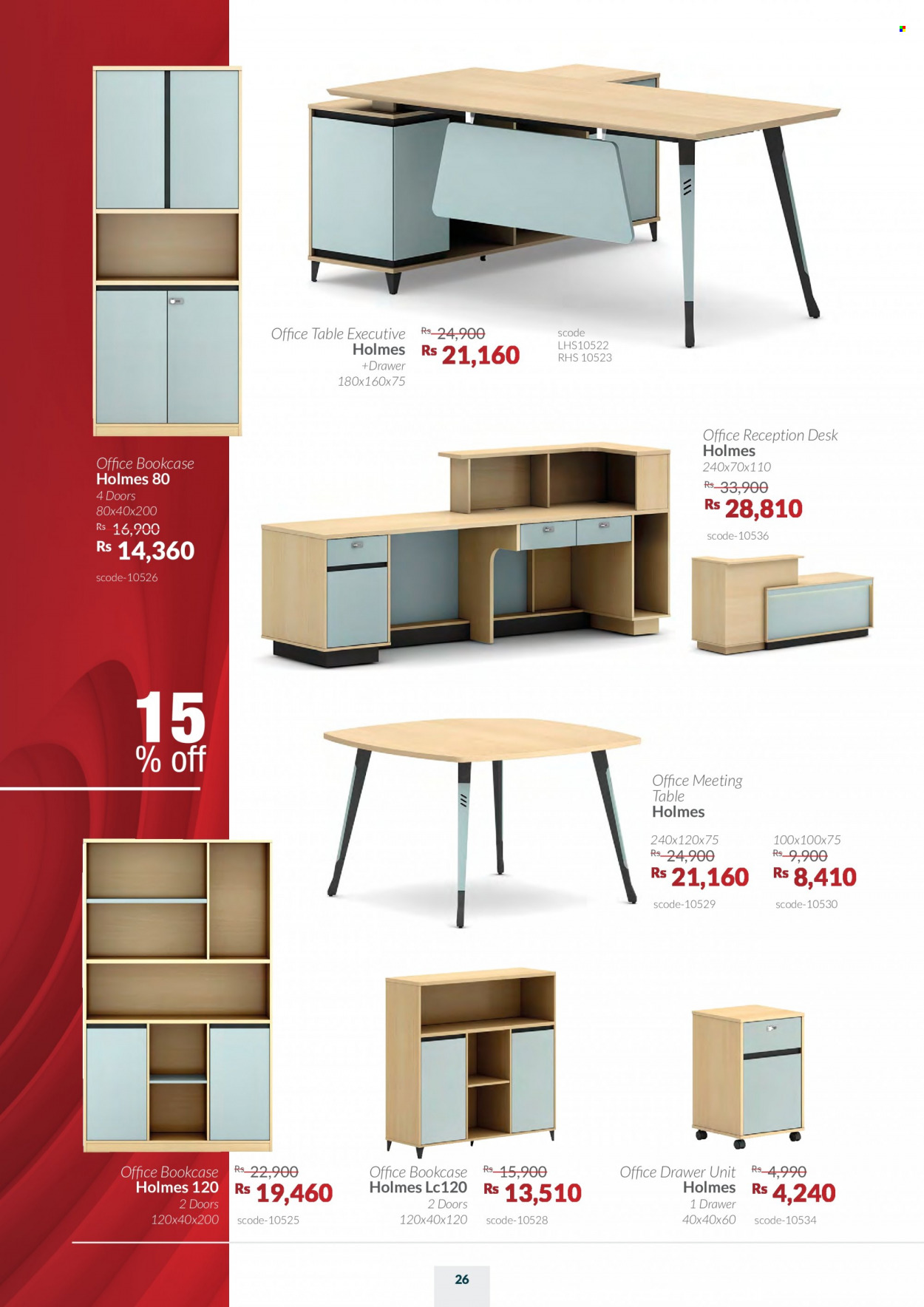 thumbnail - Teak World Catalogue - 2.03.2023 - 3.04.2023 - Sales products - table, bookcase, drawer base, desk, cabinet with drawers. Page 26.