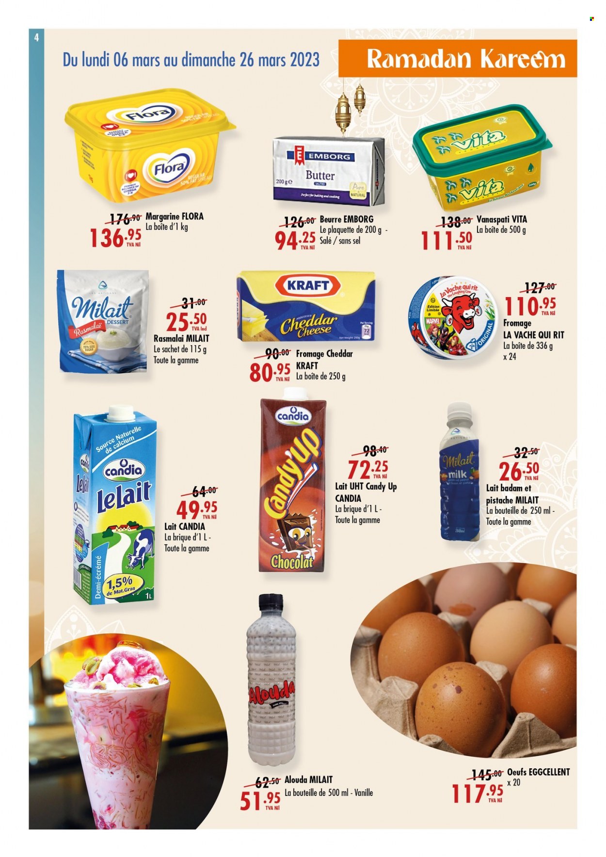 thumbnail - Jumbo Catalogue - 6.03.2023 - 24.04.2023 - Sales products - Kraft®, cheddar, cheese, The Laughing Cow, milk, butter, margarine, fat spread, Flora, Mars, calcium. Page 4.