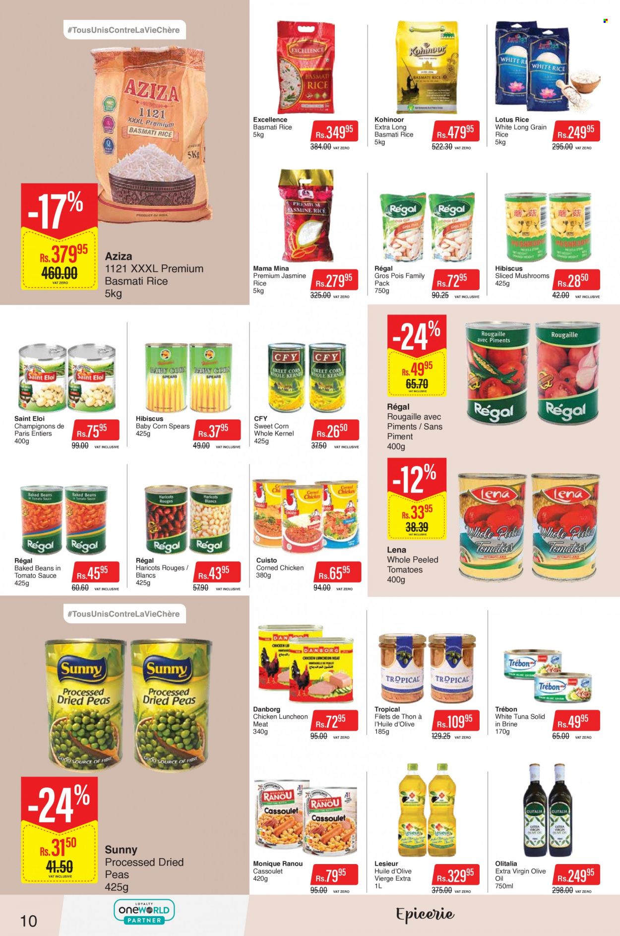 thumbnail - Intermart Catalogue - 10.03.2023 - 22.03.2023 - Sales products - mushrooms, beans, corn, tomatoes, peas, sweet corn, tuna, lunch meat, baked beans, basmati rice, rice, jasmine rice, long grain rice, extra virgin olive oil, olive oil, oil, Lotus. Page 10.
