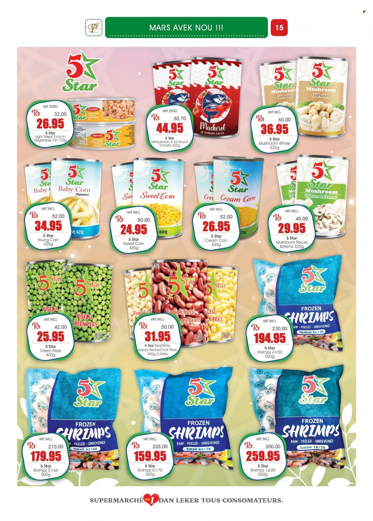 thumbnail - Dreamprice Catalogue - 17.03.2023 - 10.04.2023 - Sales products - pie, beans, corn, sweet corn, mackerel, tuna, shrimps, Mars, kidney beans, rice, rice flakes. Page 15.