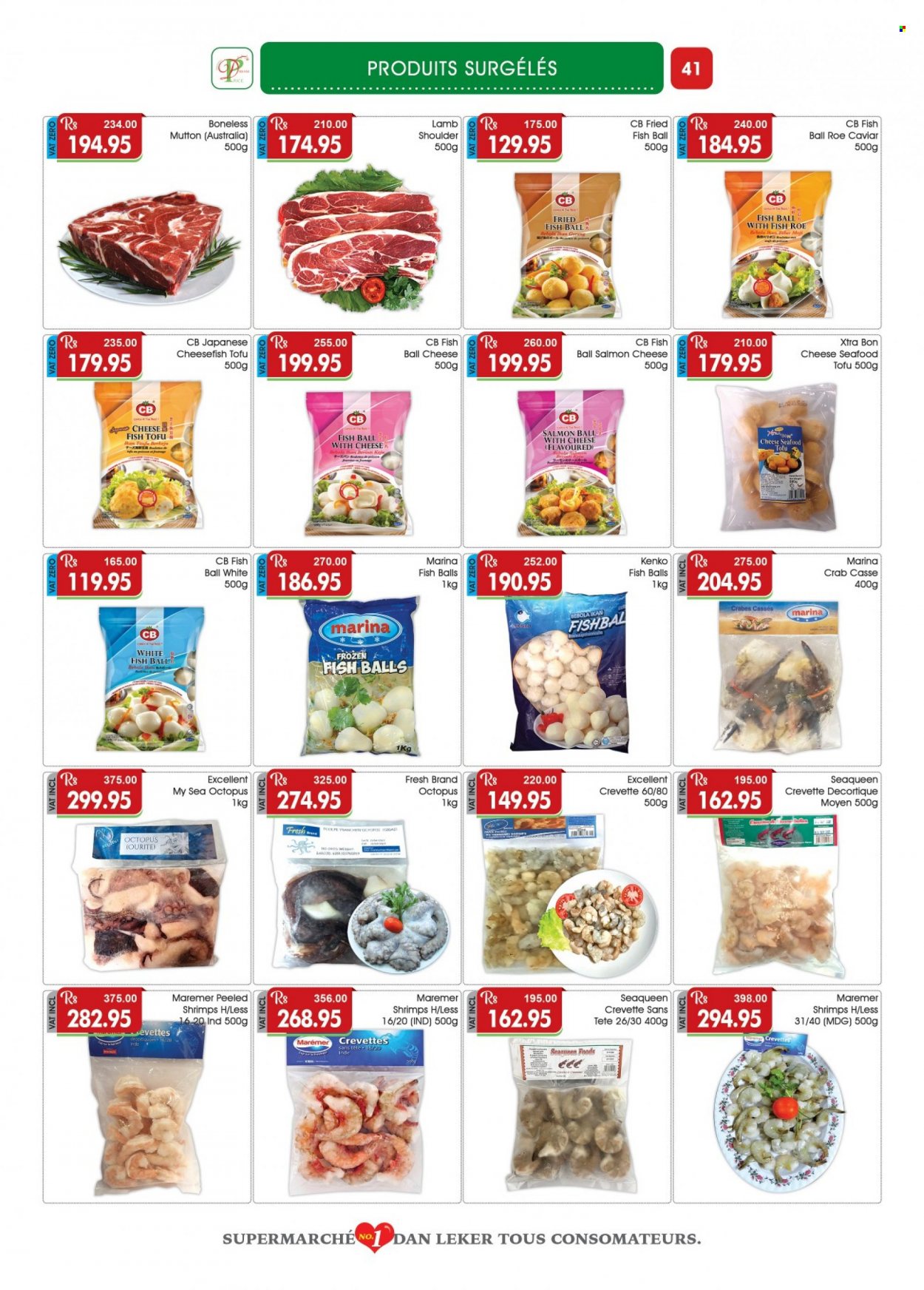 thumbnail - Dreamprice Catalogue - 17.03.2023 - 10.04.2023 - Sales products - salmon, octopus, seafood, crab, shrimps, fried fish, cheese, lamb meat, lamb shoulder, mutton meat, XTRA, caviar. Page 41.