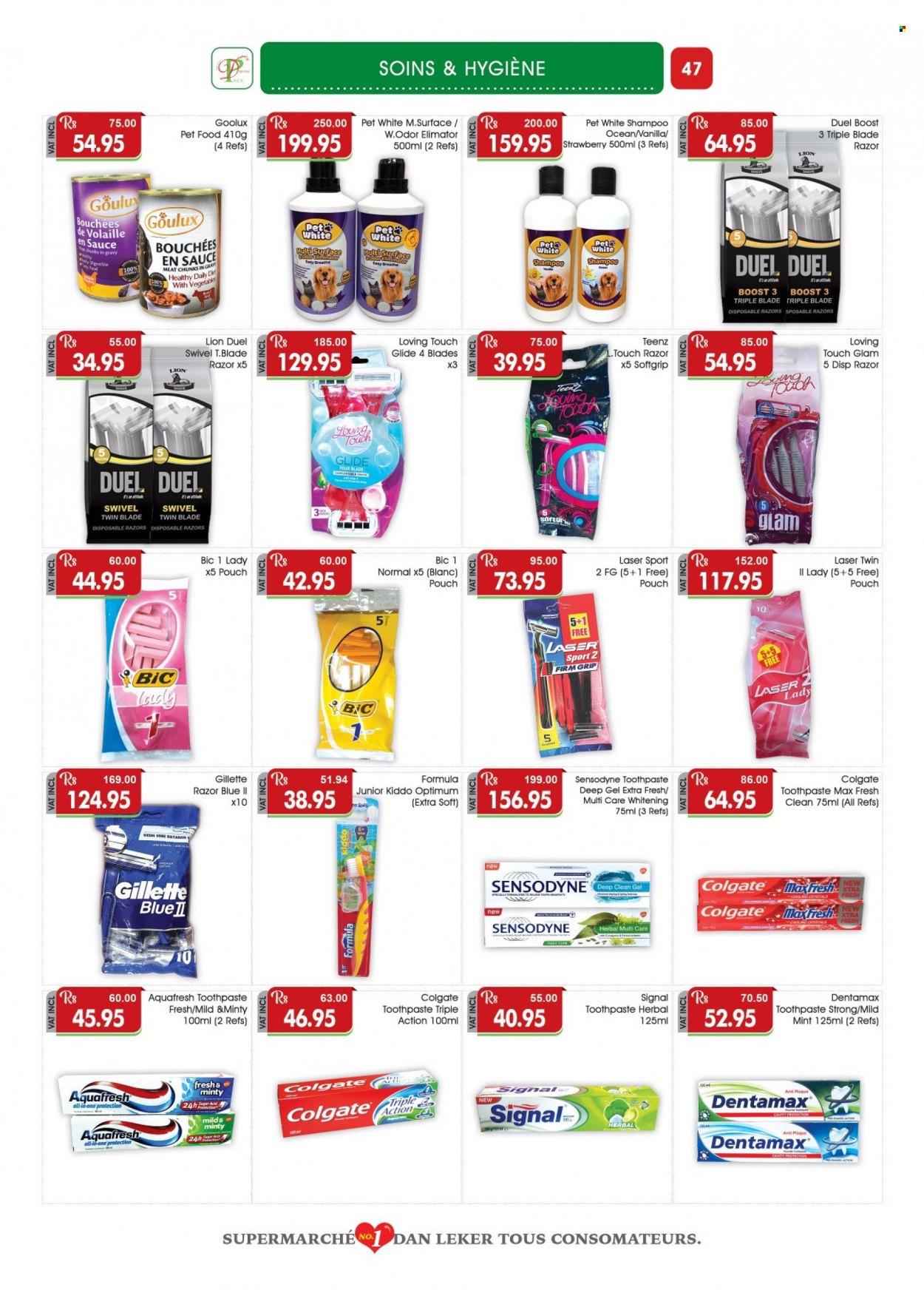 thumbnail - Dreamprice Catalogue - 17.03.2023 - 10.04.2023 - Sales products - sauce, Boost, XTRA, toothpaste, Signal, Gillette, Sure, BIC, razor, disposable razor, animal food, Optimum, Colgate, shampoo, Sensodyne. Page 47.
