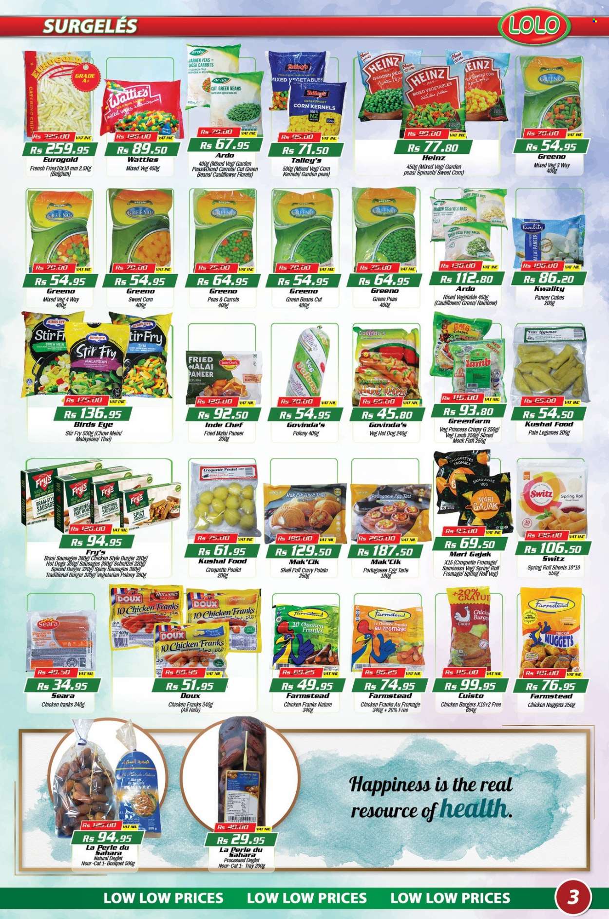 thumbnail - LOLO Hyper Catalogue - 26.03.2023 - 14.04.2023 - Sales products - beans, corn, green beans, fish, hot dog, nuggets, hamburger, chicken nuggets, schnitzel, Bird's Eye, Wattie's, polony, sausage, chicken frankfurters, paneer, eggs, mixed vegetables, chips, tray, princess, bouquet, Canon, Heinz. Page 4.