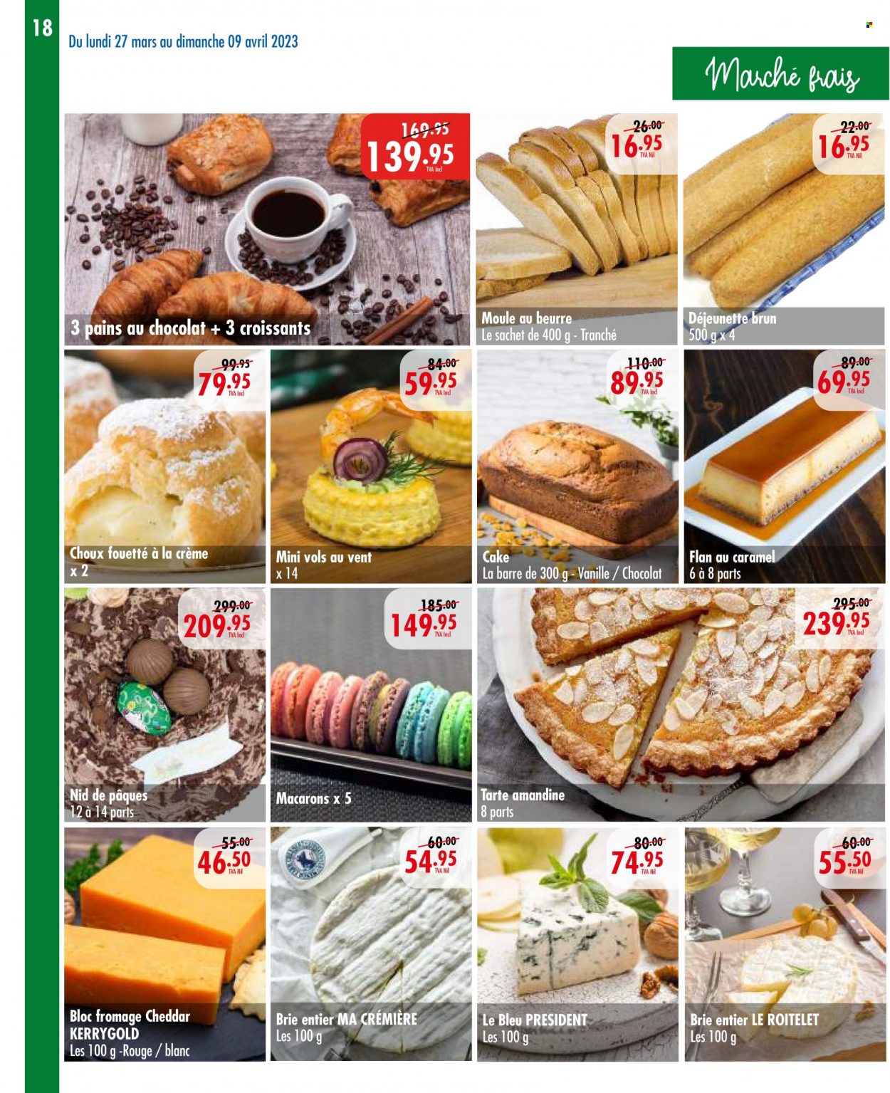 thumbnail - Jumbo Catalogue - 27.03.2023 - 9.04.2023 - Sales products - cake, croissant, macaroons, cheddar, cheese, brie, Président, Mars, caramel. Page 18.