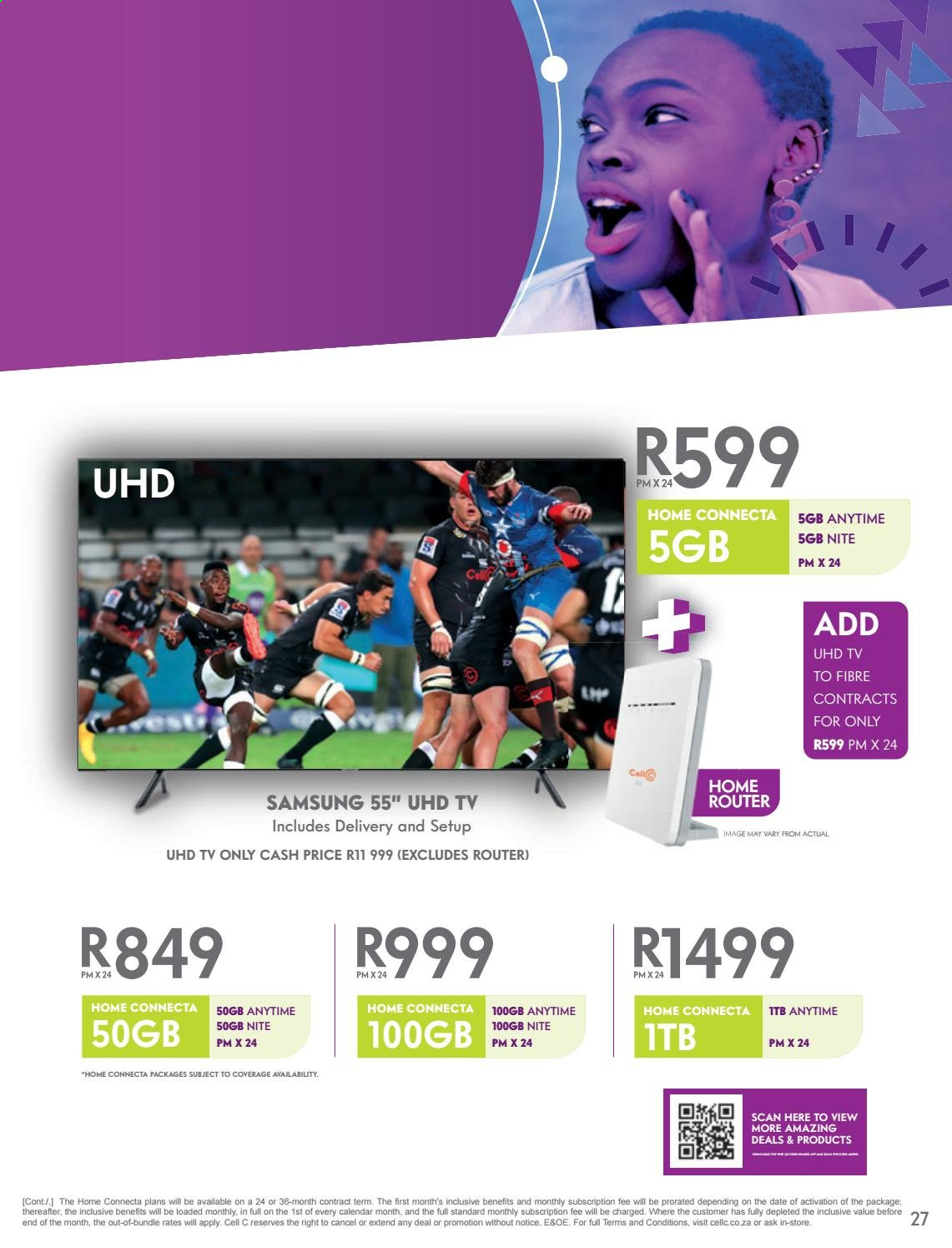 Cell C catalogue  - 01/06/2021 - 12/07/2021 - Sales products - wifi router, Samsung, UHD TV, TV. Page 27.
