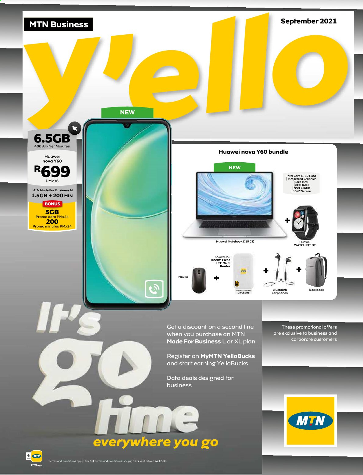 MTN catalogue  - 01/09/2021 - 30/09/2021 - Sales products - Intel, Huawei, MateBook, mouse, router. Page 1.