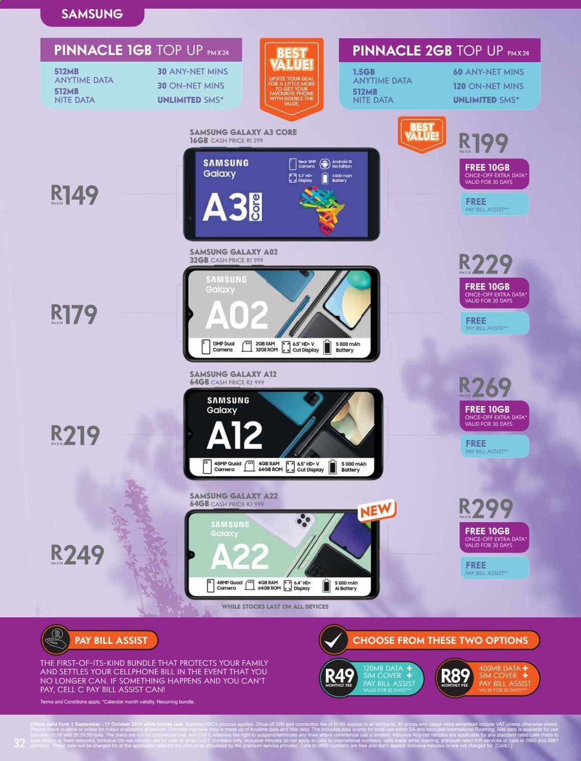 Cell C catalogue  - 01/09/2021 - 17/10/2021 - Sales products - Samsung Galaxy, Samsung, cell phone, phone, Samsung Galaxy A, Samsung Galaxy A12. Page 32.