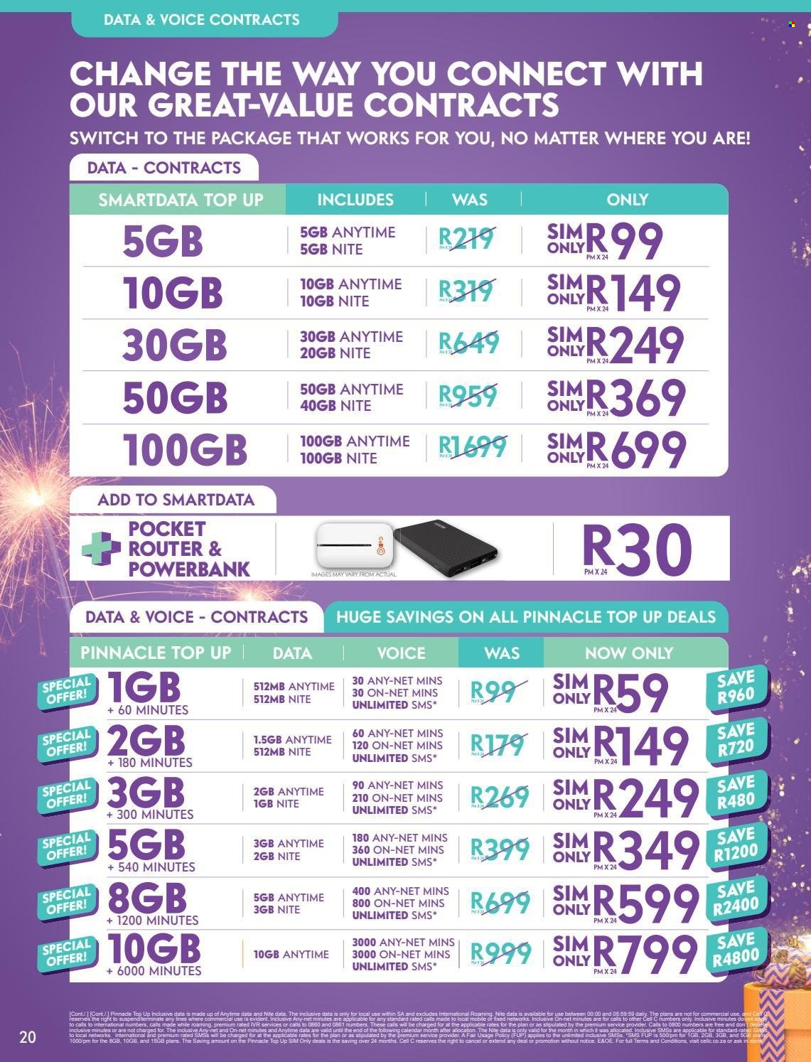 Cell C catalogue  - 18/10/2021 - 30/11/2021 - Sales products - router, power bank. Page 20.