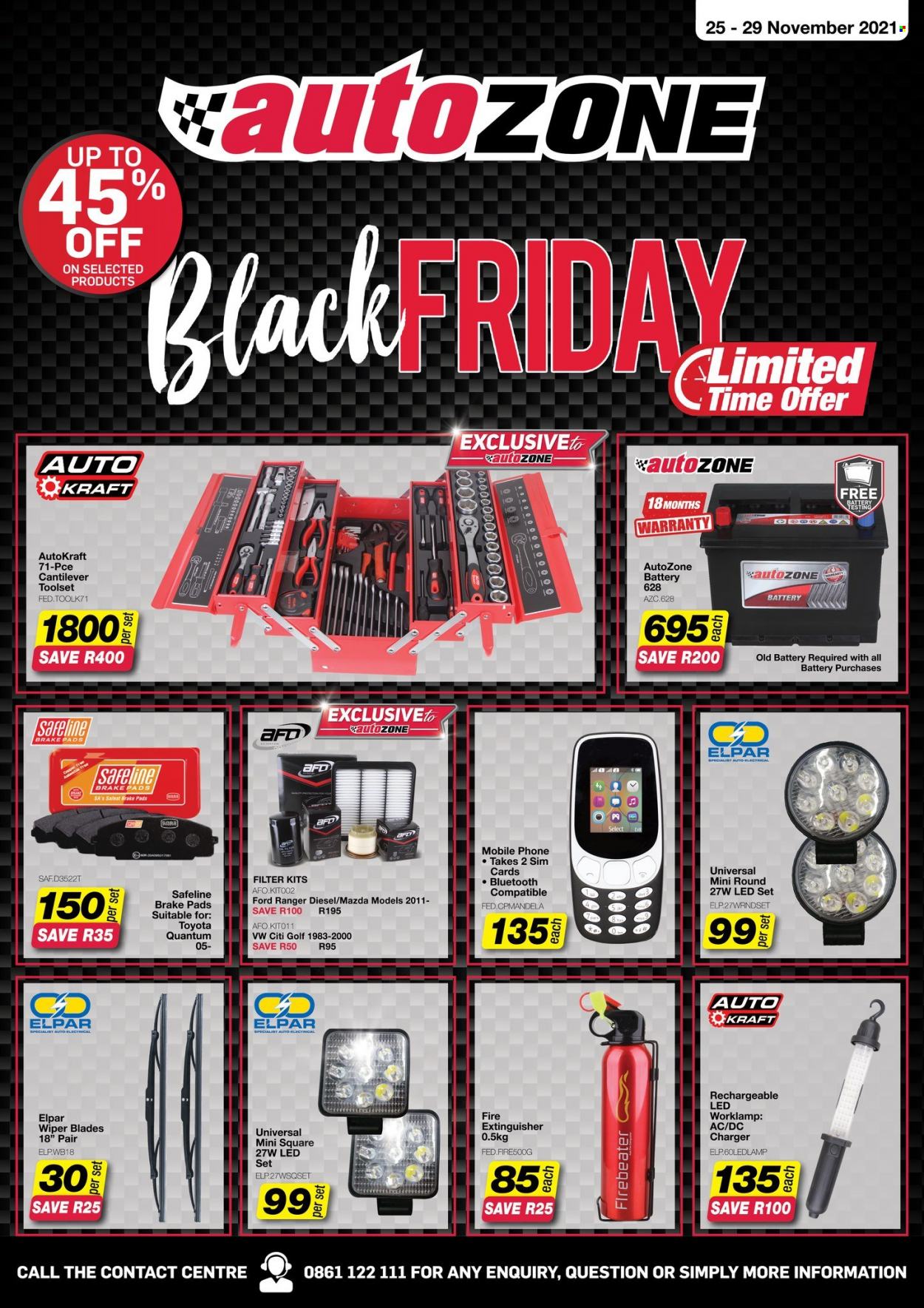 AutoZone catalogue  - 25/11/2021 - 29/11/2021 - Sales products - wiper blades, extinguisher, brake pad, battery. Page 1.