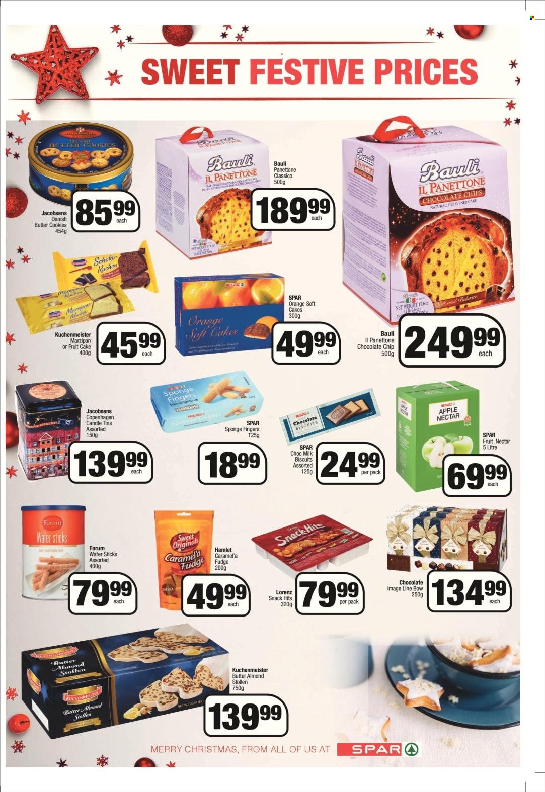 SPAR catalogue  - 13/12/2021 - 26/12/2021 - Sales products - christmas stollen, panettone, orange, milk, cookies, Fudge, wafers, snack, butter cookies, biscuit, marzipan, caramel, Classico, fruit nectar, candle. Page 13.