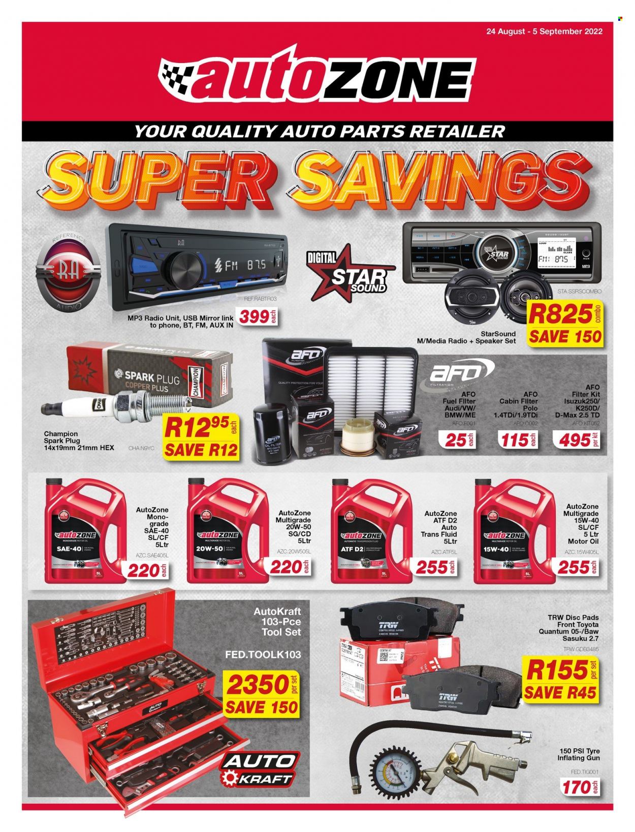 AutoZone specials - 24/08/2022 - 05/09/2022. Page 1