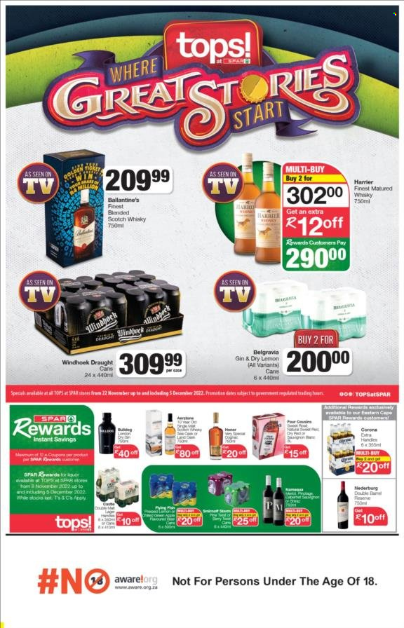 TOPS at SPAR specials - 22/11/2022 - 05/12/2022. Page 1